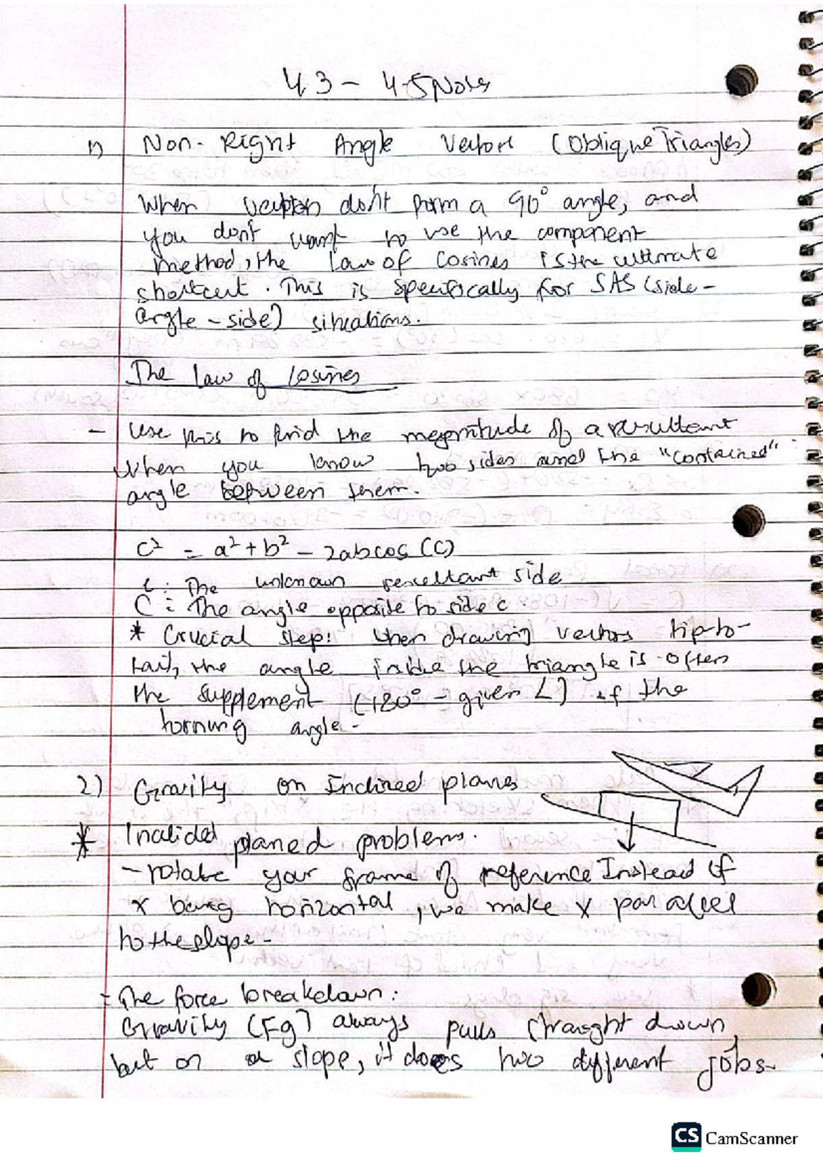 4.3-4.5 Notes on Right Angle Vectors & Inclined Planes - Studocu
