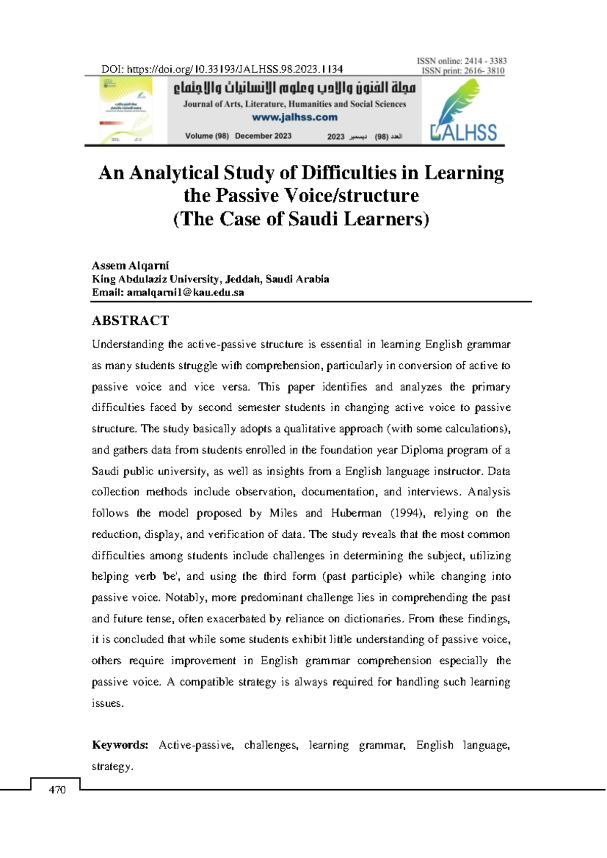DOI: Analyzing Difficulties in Learning Passive Voice for Saudi EFL ...