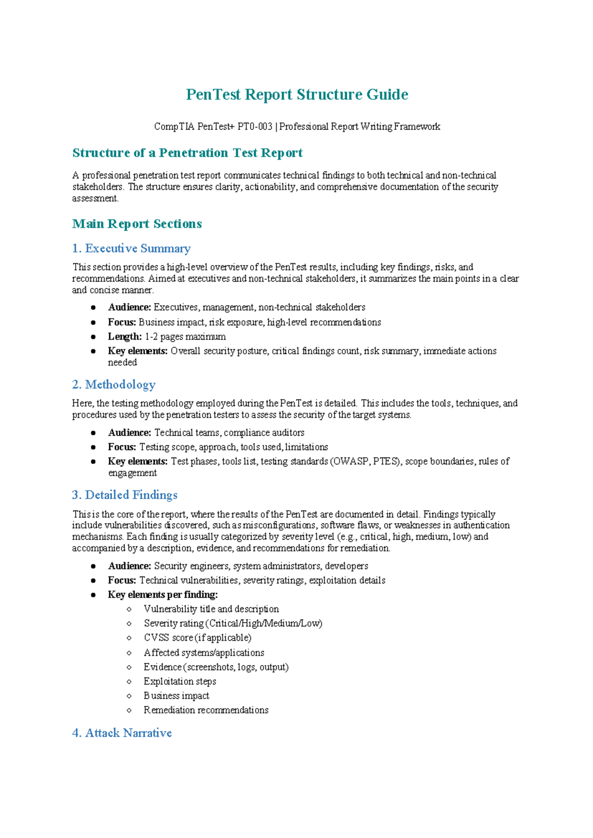 PenTest Report Structure Guide: CompTIA Professional Framework - Studocu