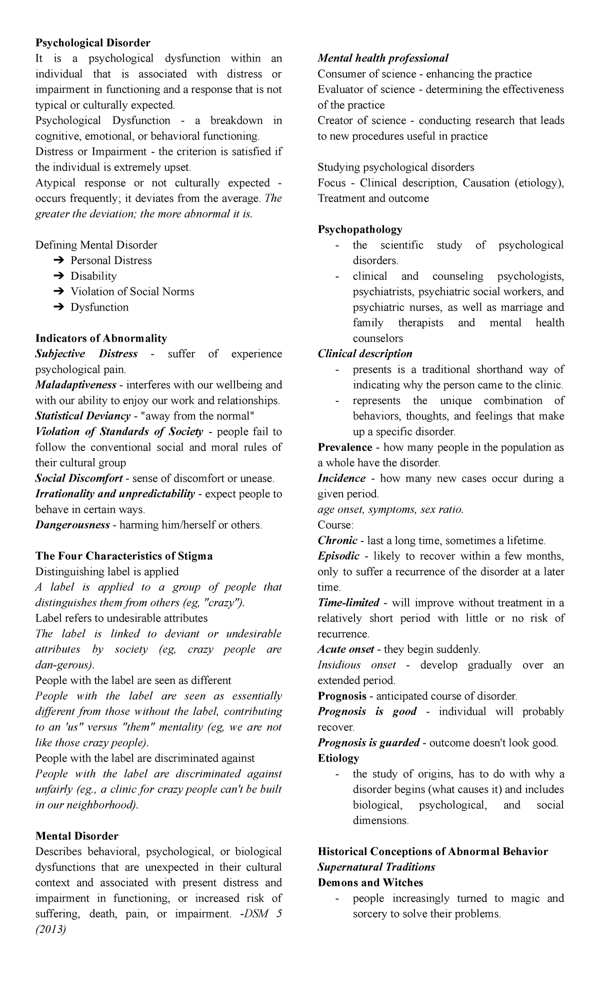AB Psych Midterm: Understanding Psychological Disorders and Their ...
