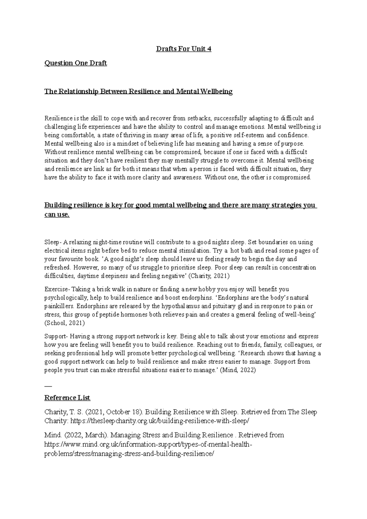 Unit 4 Drafts One document - Drafts For Unit 4 Question One Draft The ...