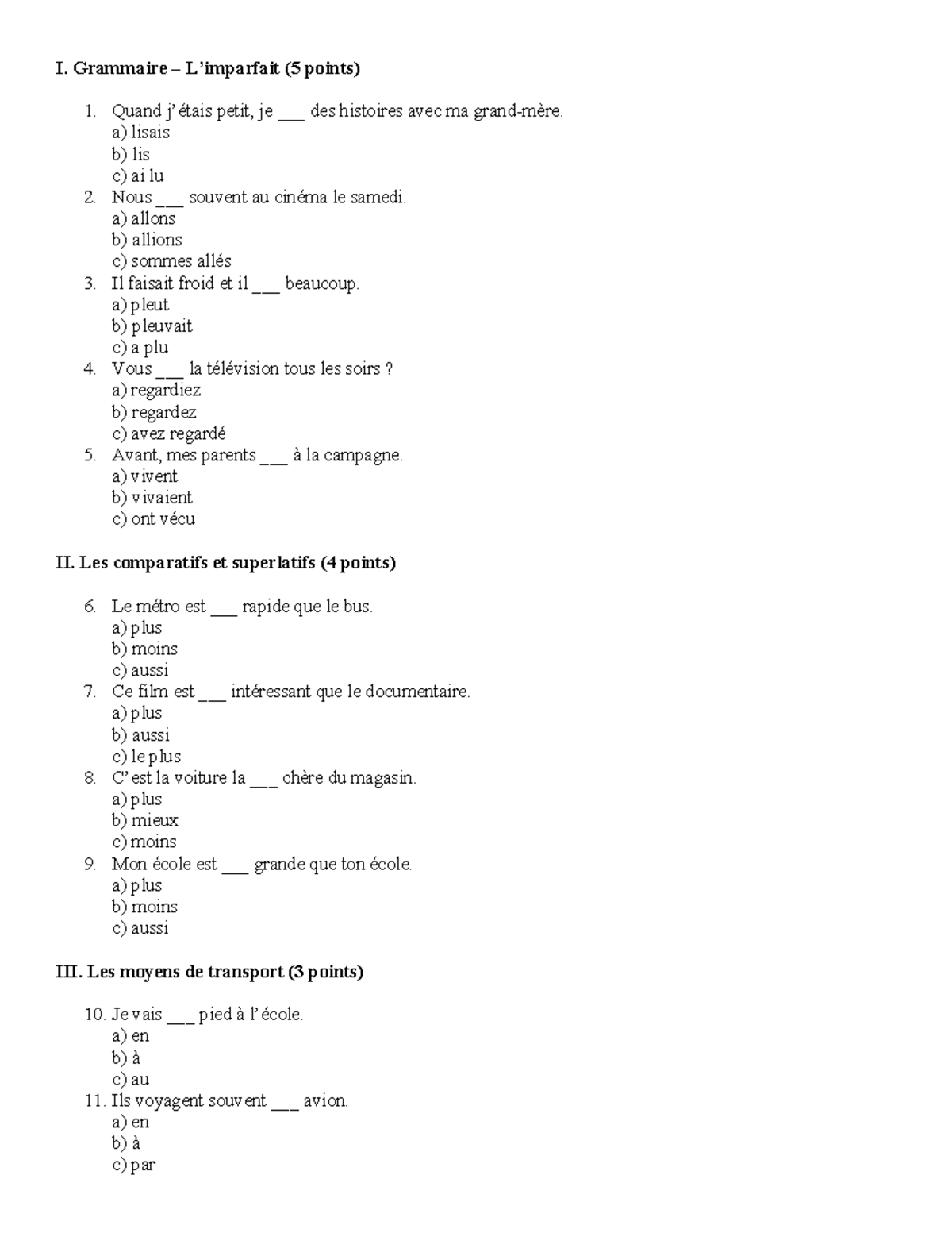 Examen de Grammaire et Comparatifs - 1er Trimestre - Studocu