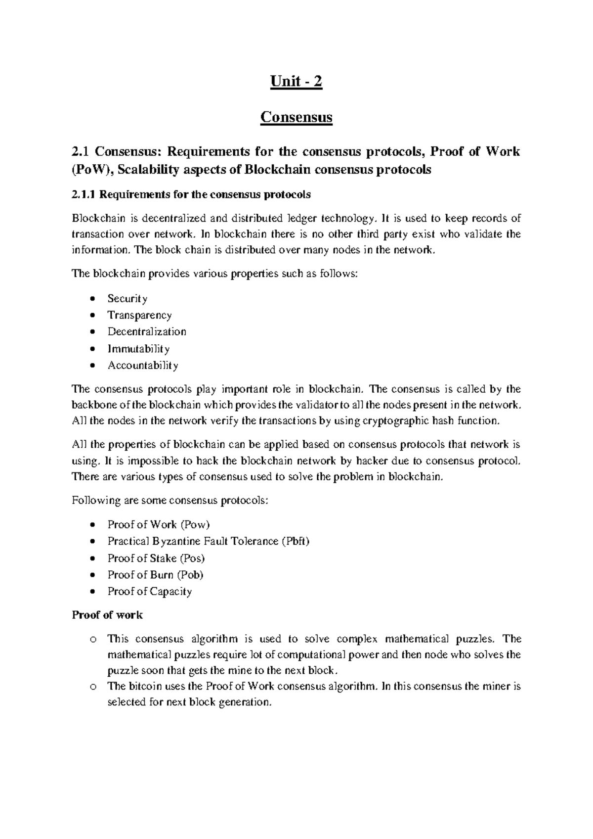 Unit 2 BAD - useful - Unit - 2 Consensus 2 Consensus: Requirements for ...