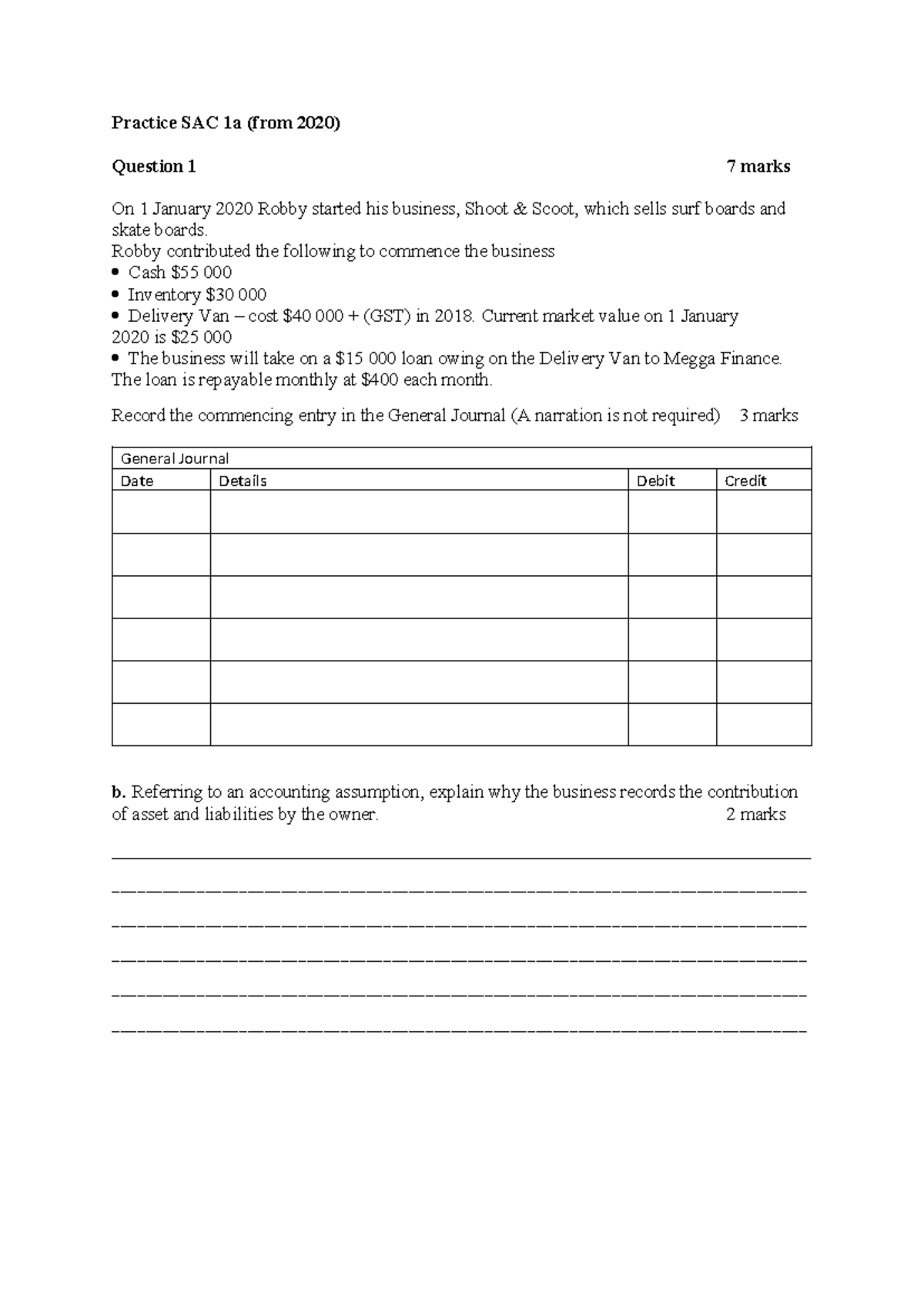 2021 Week 5 Practice SAC 1a Accounting Questions from 2020 - Studocu