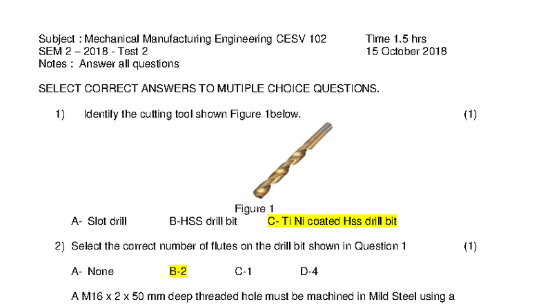 CESV 102 2018 SEM 2 Mechanical Manufacturing Engineering Test 2 Notes ...
