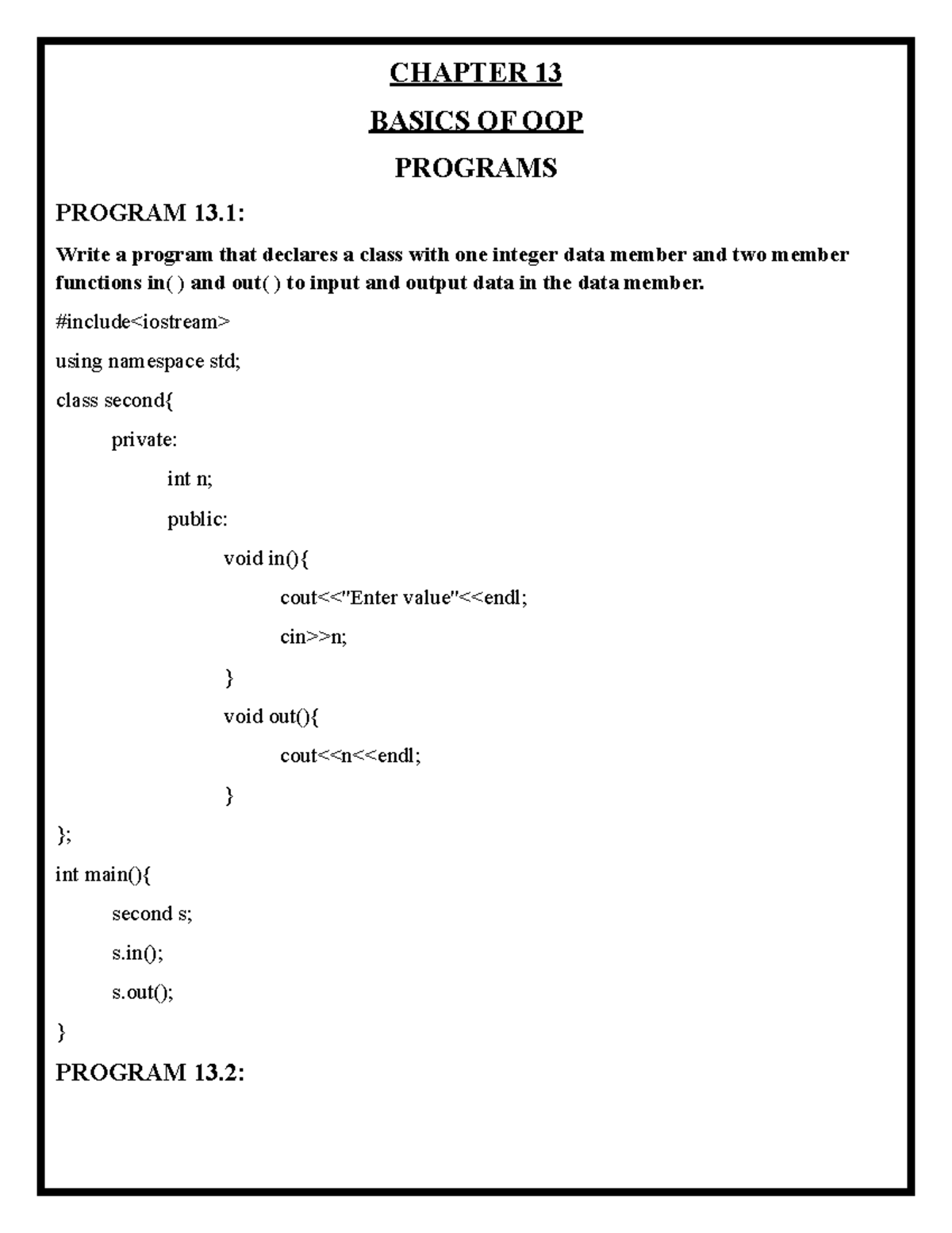 CHAPTER 13: OOP Basics & Program Examples (C++) - Studocu