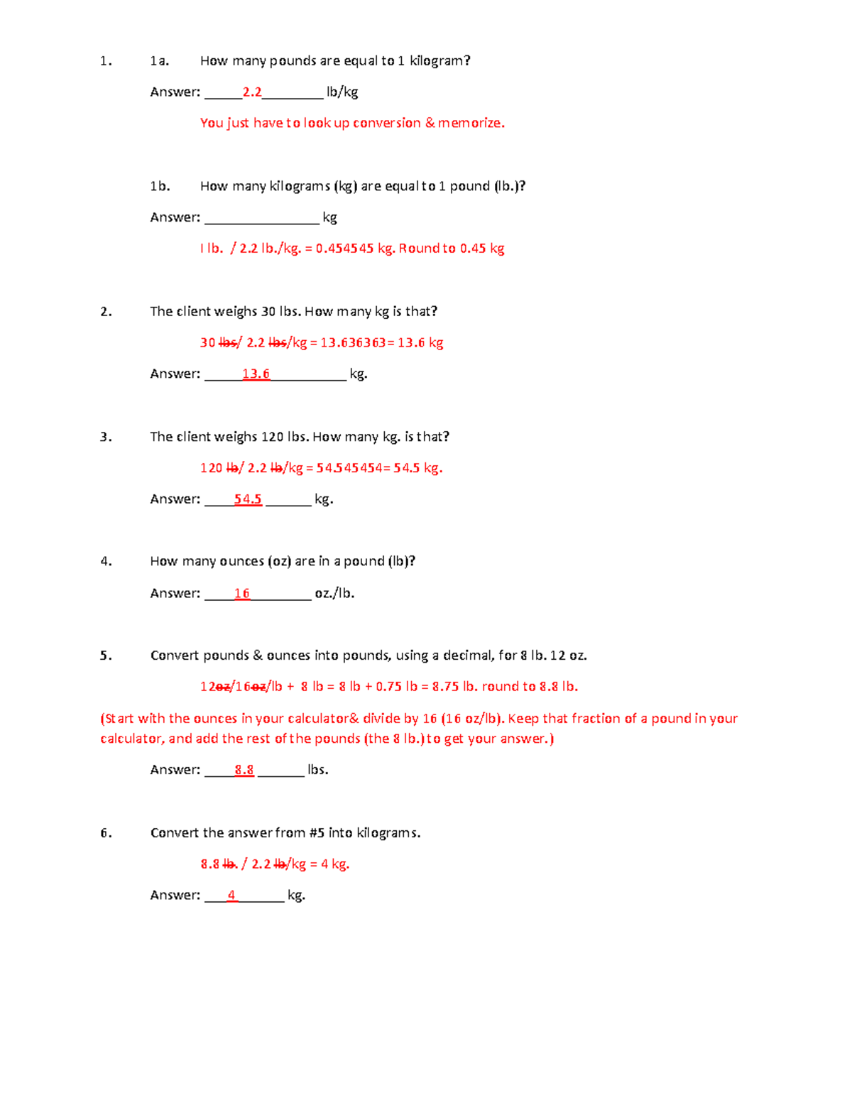 Converting Weight Units - Study Notes for Math 101 - Studocu