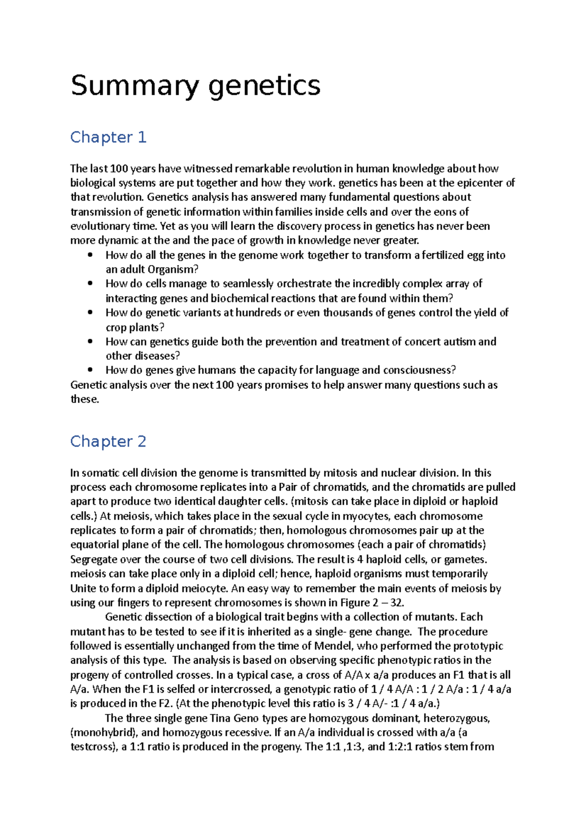 Summary of Genetics Course 11806: Key Concepts and Chapters Insights ...