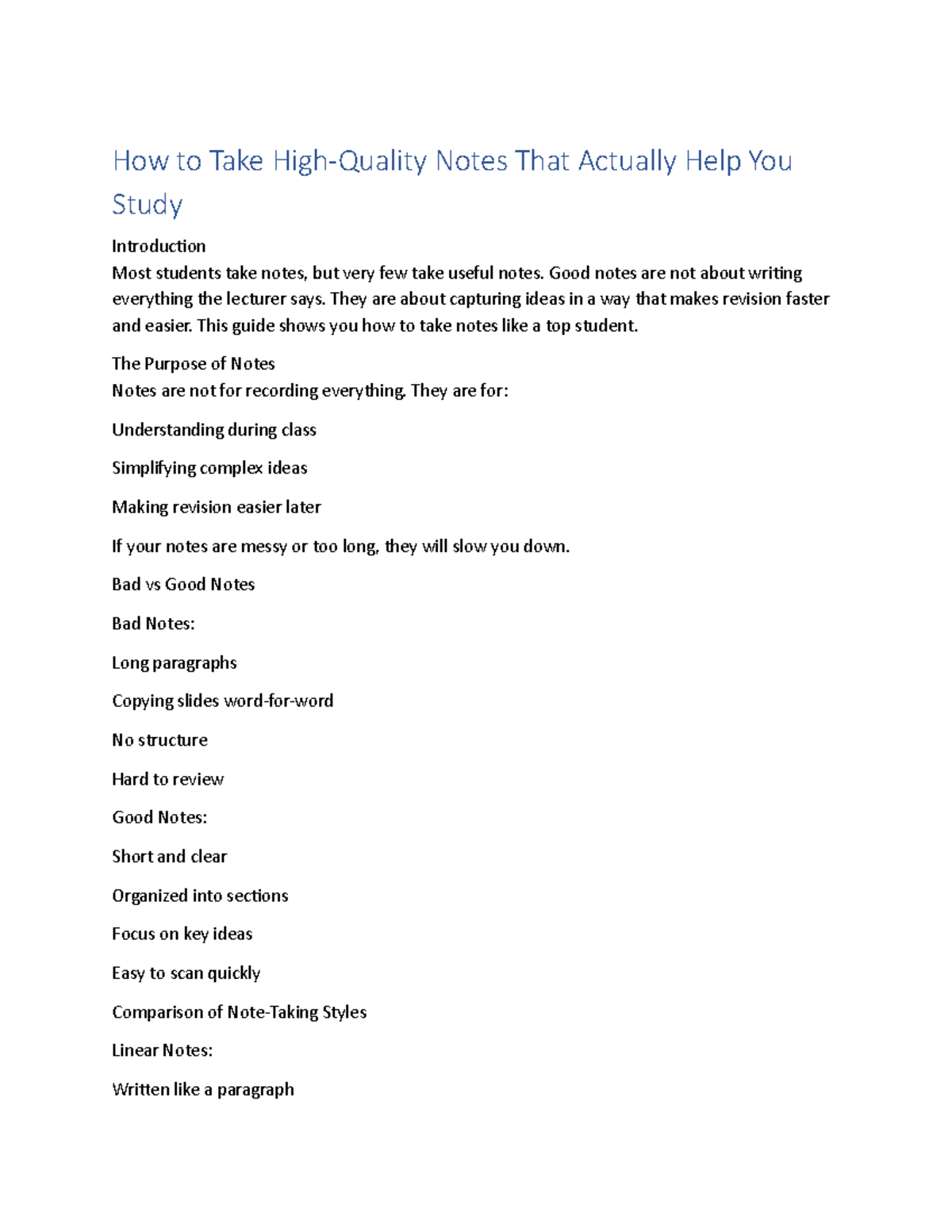 How to Take High-Quality Notes for Effective Studying - Studocu