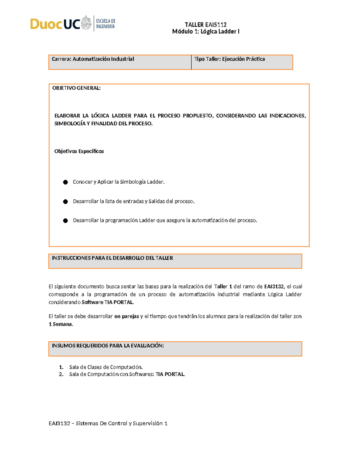 Taller 1 Lógica Ladder I SCS - Módulo 1: Lógica Ladder I Carrera ...