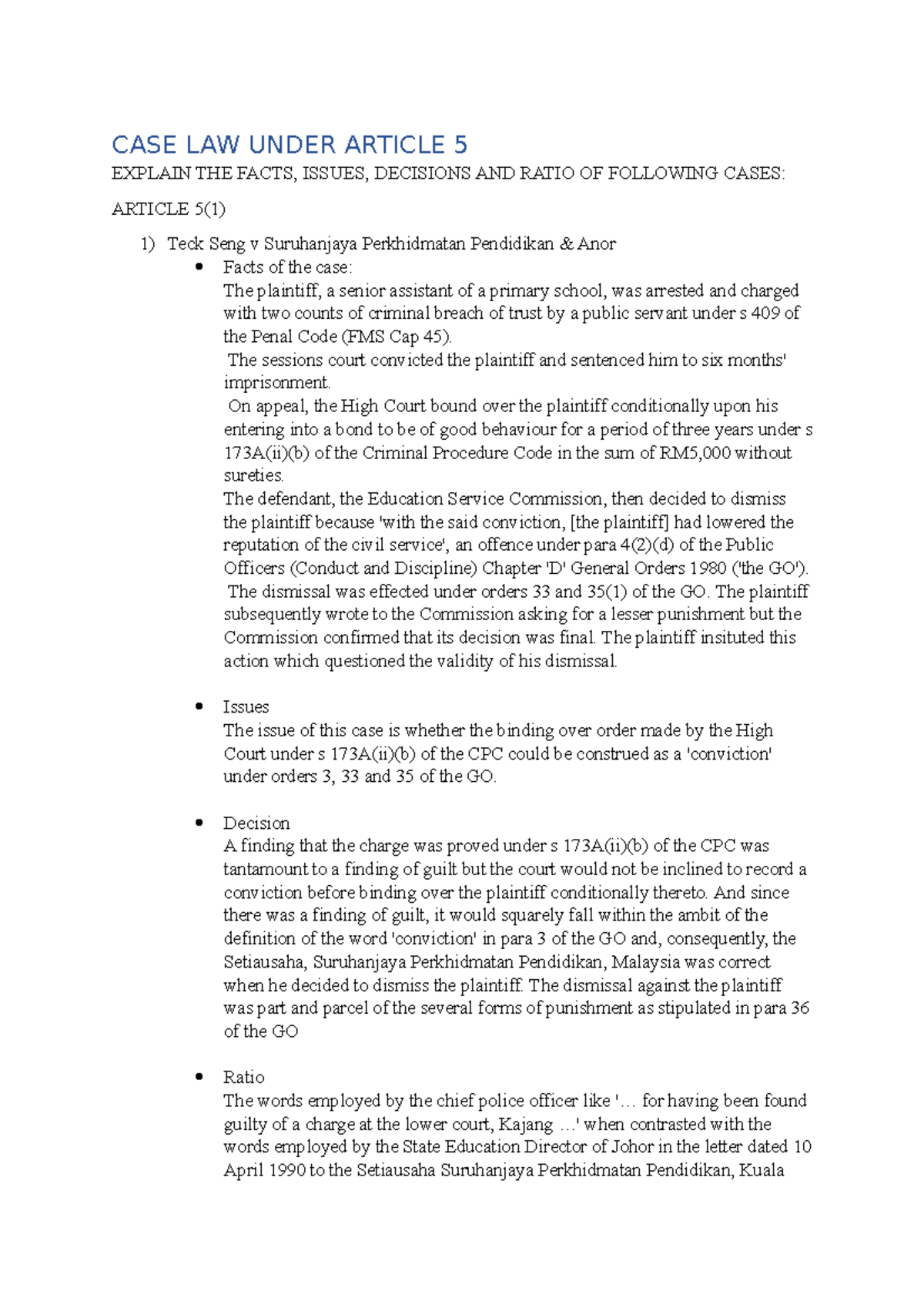 Case Law Analysis Under Article 5: Key Cases and Their Implications ...