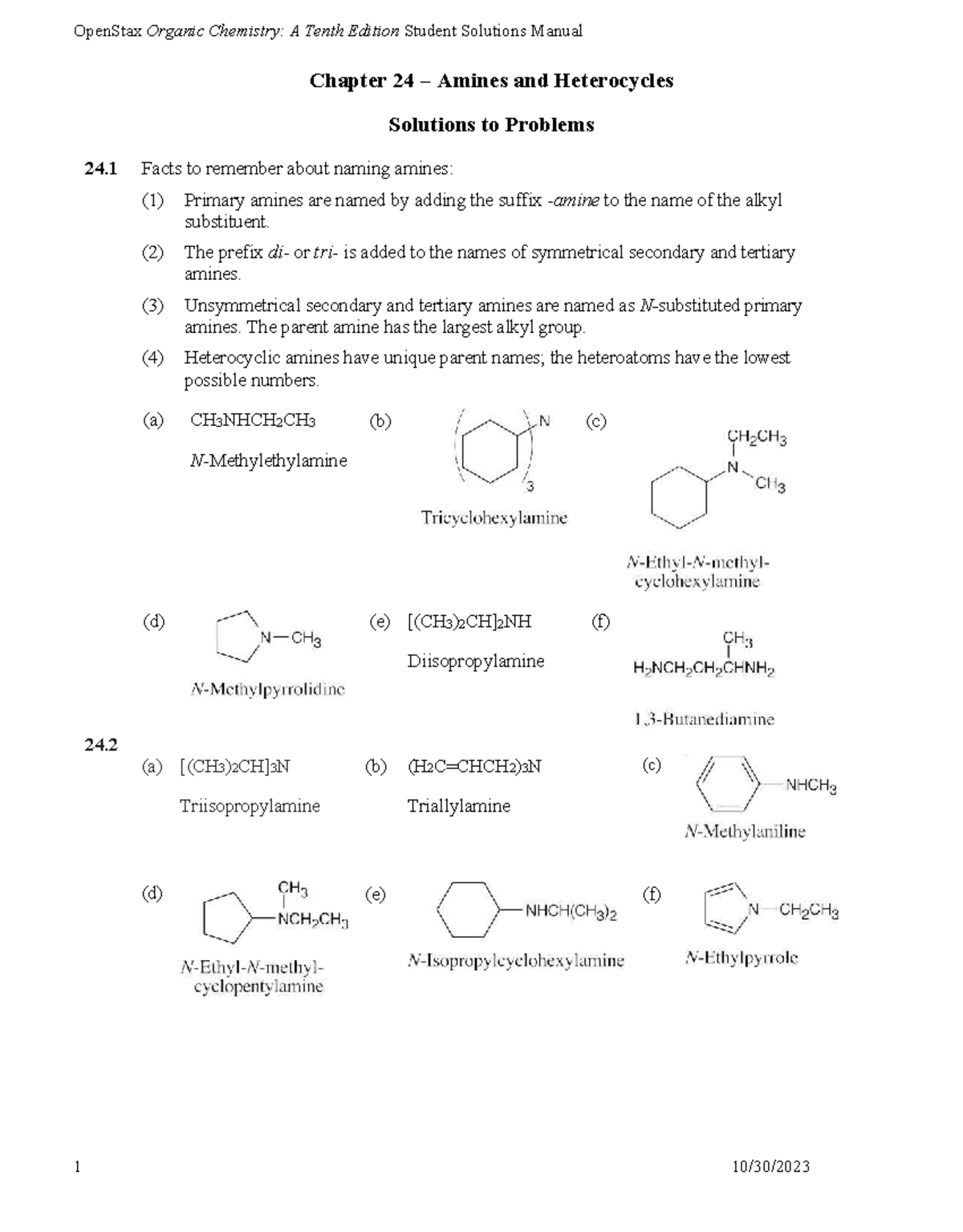 Organic Chemistry 10e: Student Solutions Manual for Chapter 24 - Studocu