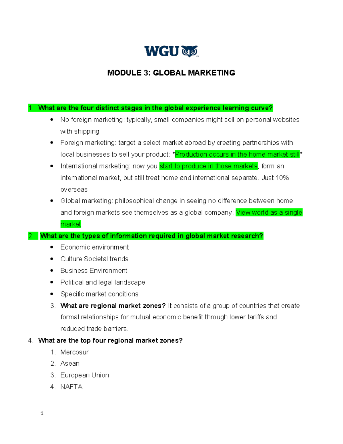Module 3: Global Marketing Study Questions and Key Concepts - Studocu