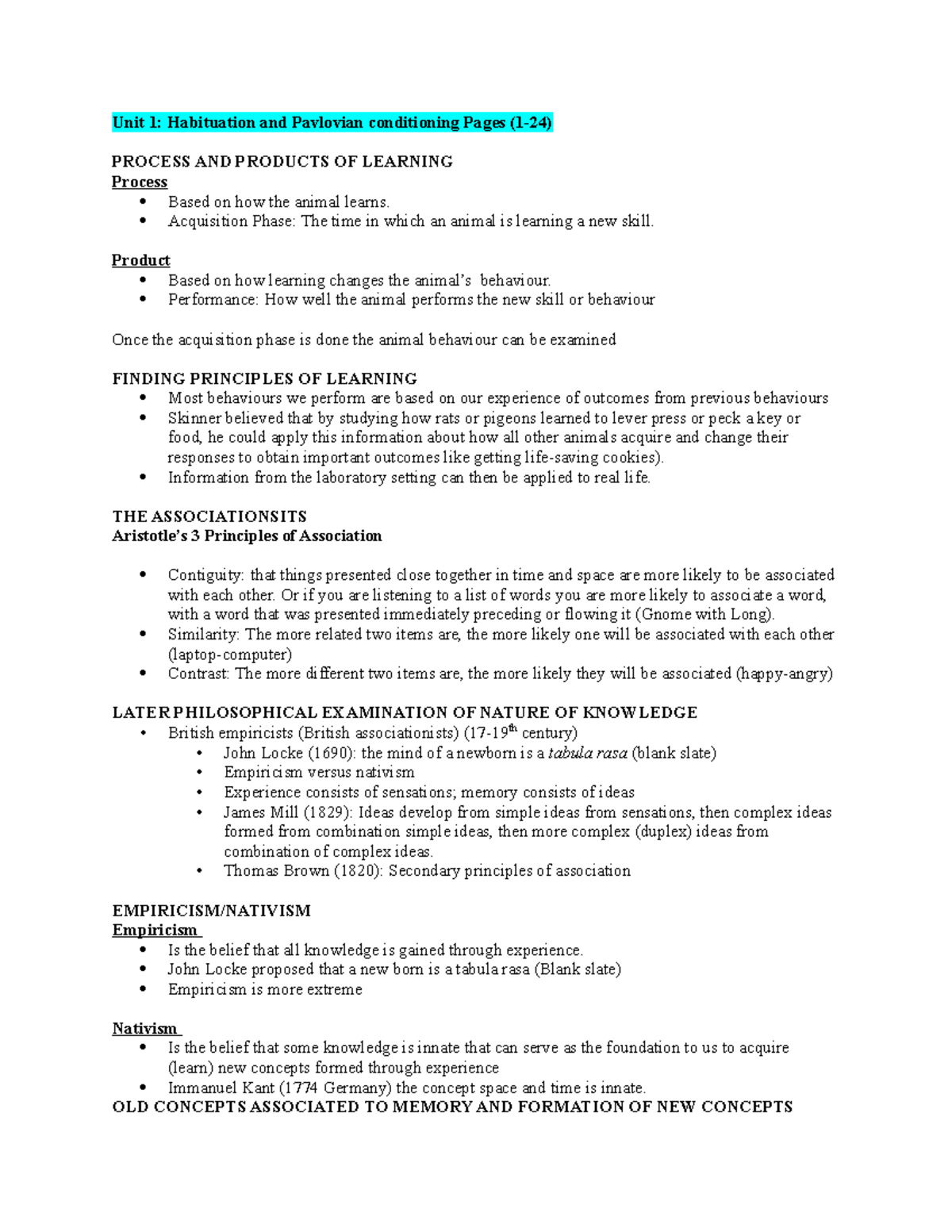 Chapters 1-4 Learning Concepts - Midterm 1 Lecture and Text Notes - Studocu