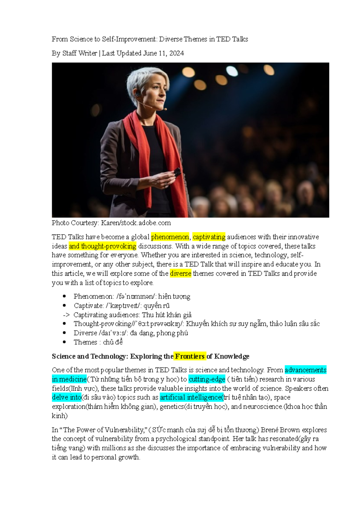 TED Talks Themes: Science, Self-Improvement & More Insights - Studocu