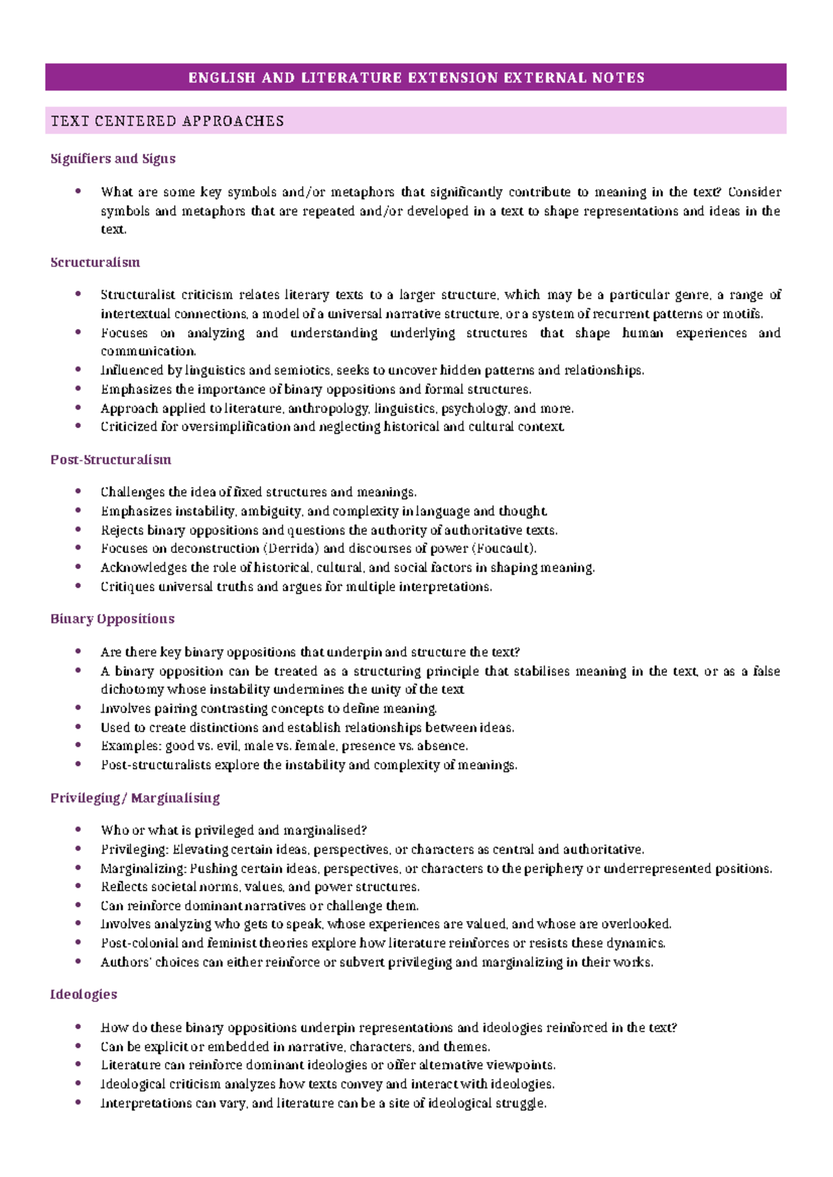 External Notes for English Extension: Key Literary Theories & Concepts ...
