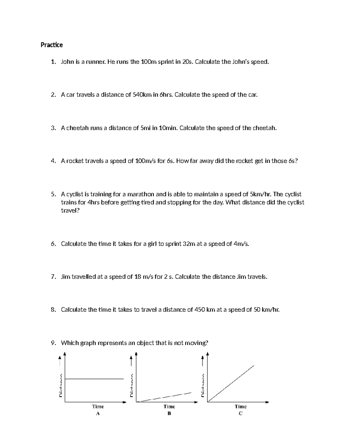 Calculating Speed Practice 24-25: Exercises and Problems - Studocu