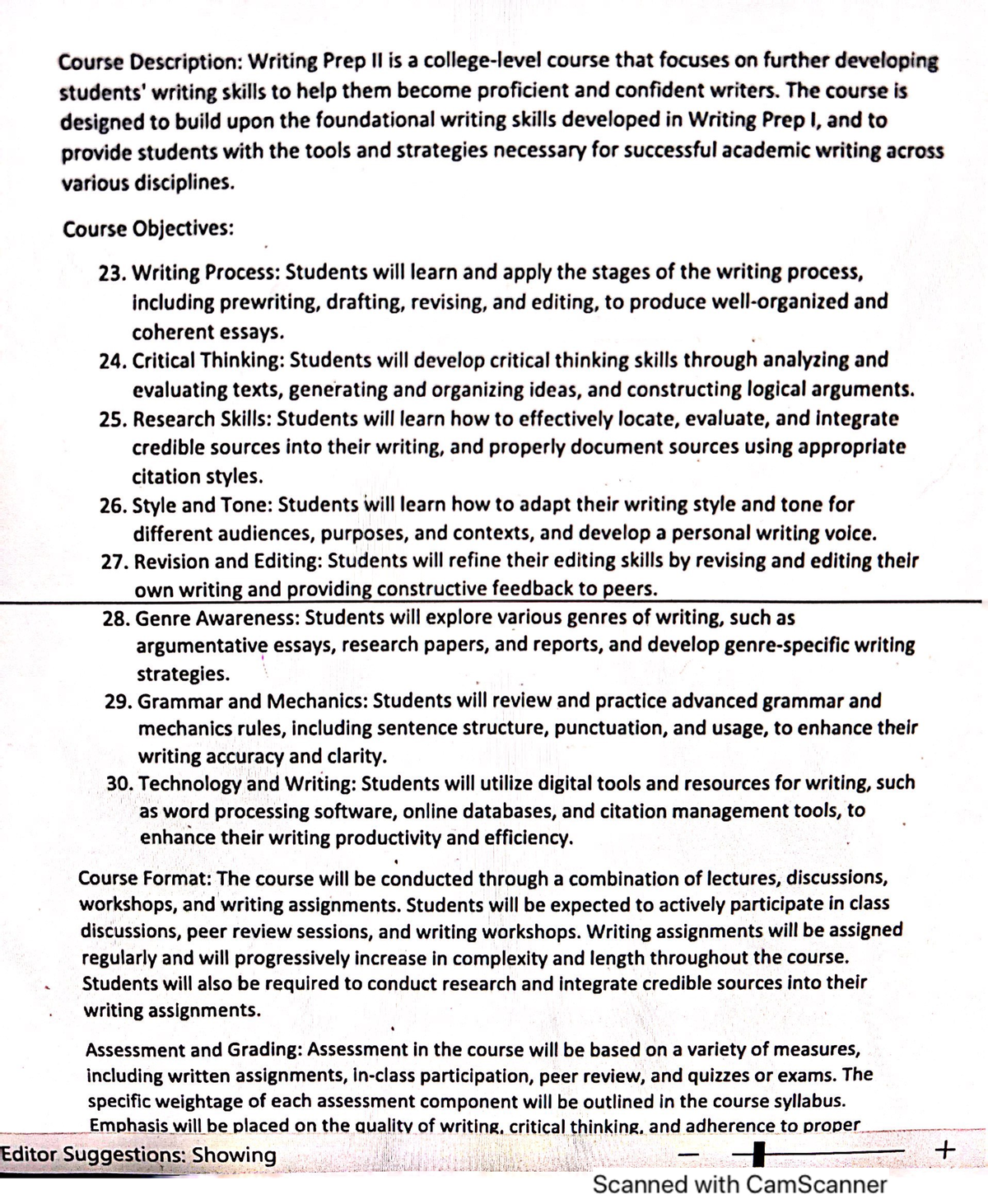 Outline - Course Description: Writing Prep II is a course that focuses ...