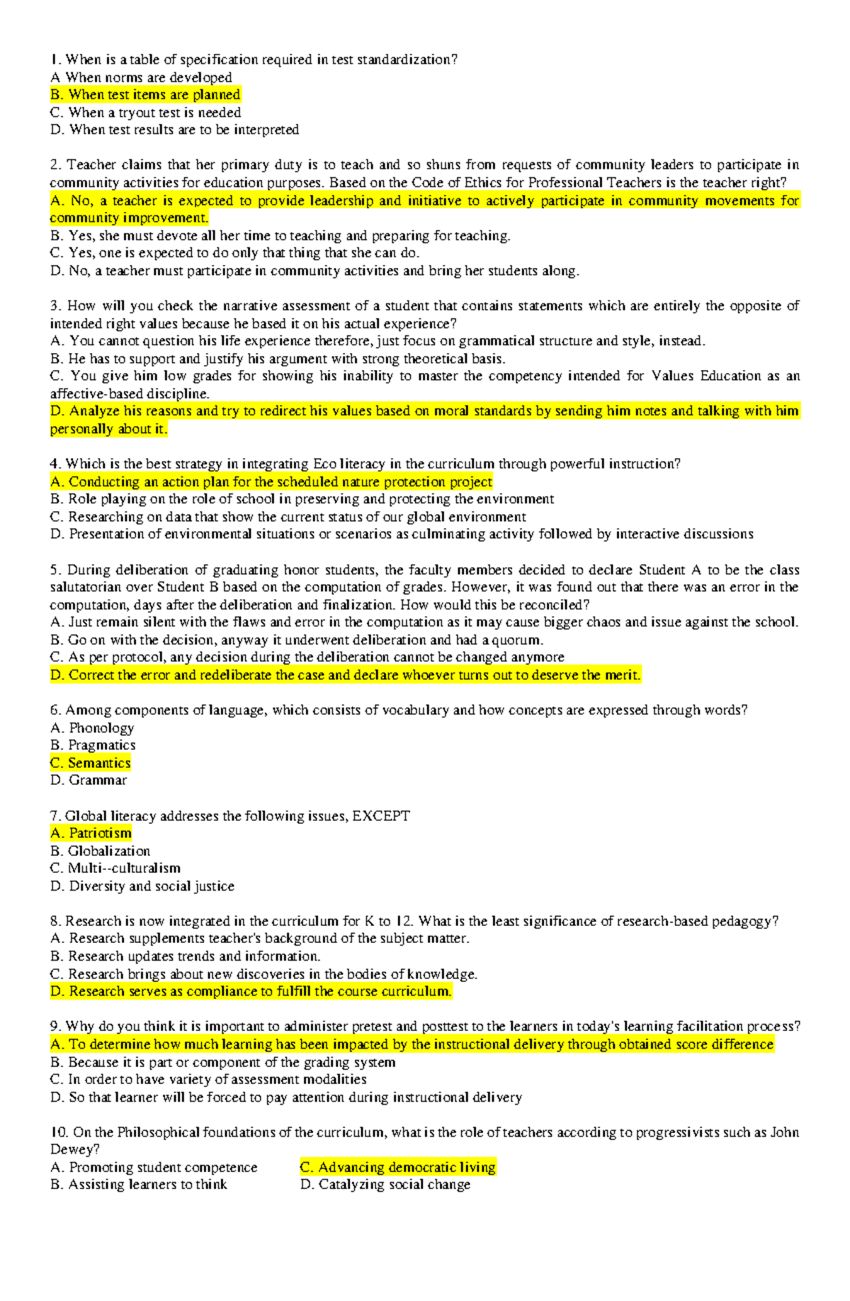 PROF.-ED-KEY TO Correction: Understanding Test Standards & Ethics - Studocu