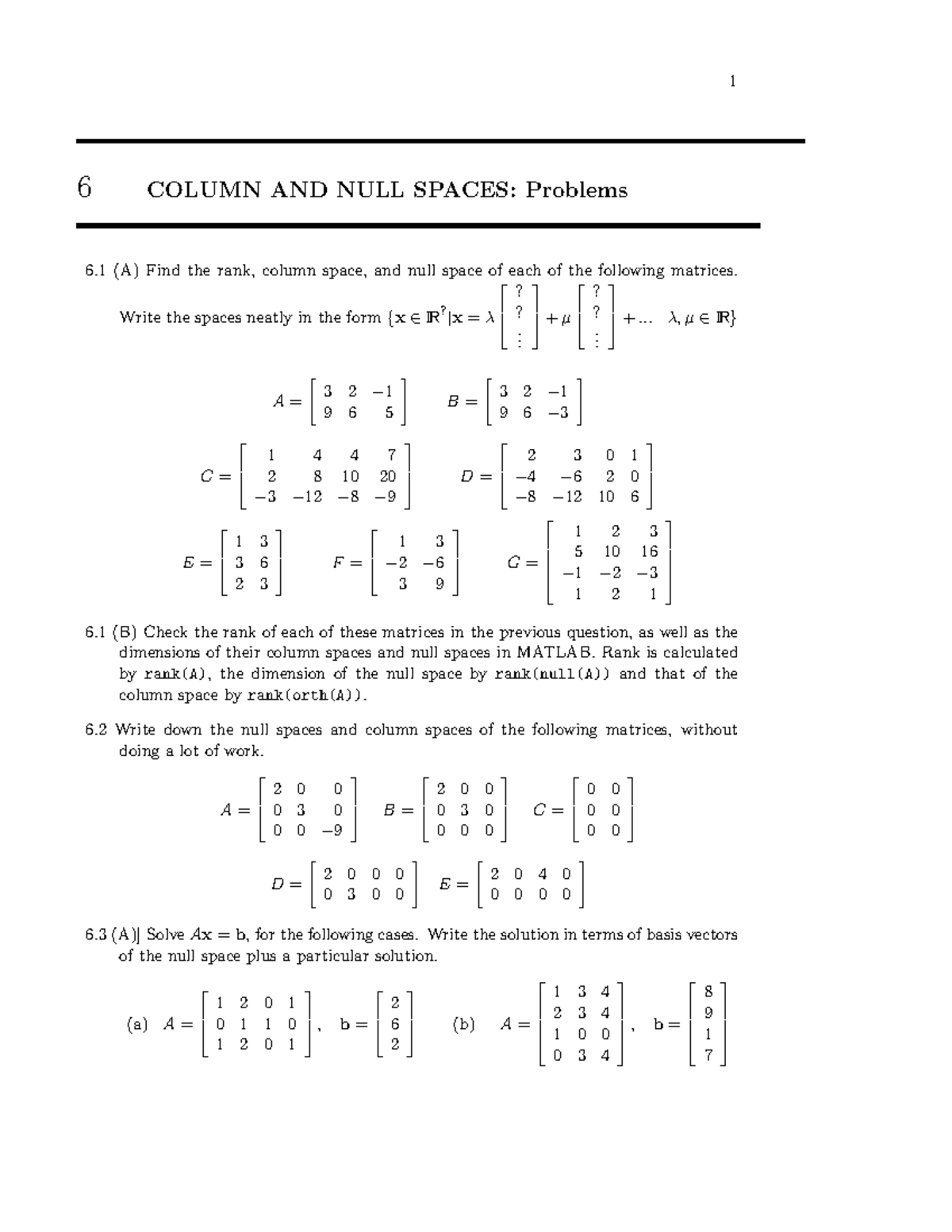 Linear Algebra: Column and Null Spaces Problems - Studocu
