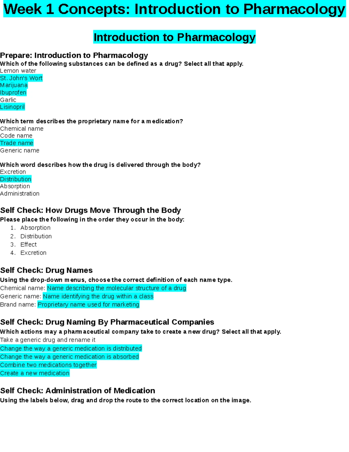 Pharmacology Intro: Week 1 Edapt Overview & Concepts - Studocu