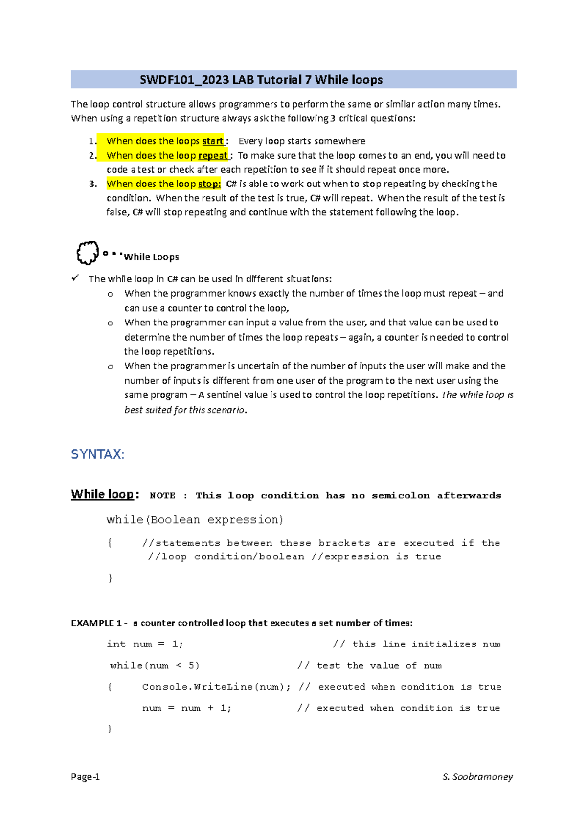 SWDF101 2023 LAB Tutorial 7 While loop A - SWDF101_2023 LAB Tutorial 7 ...
