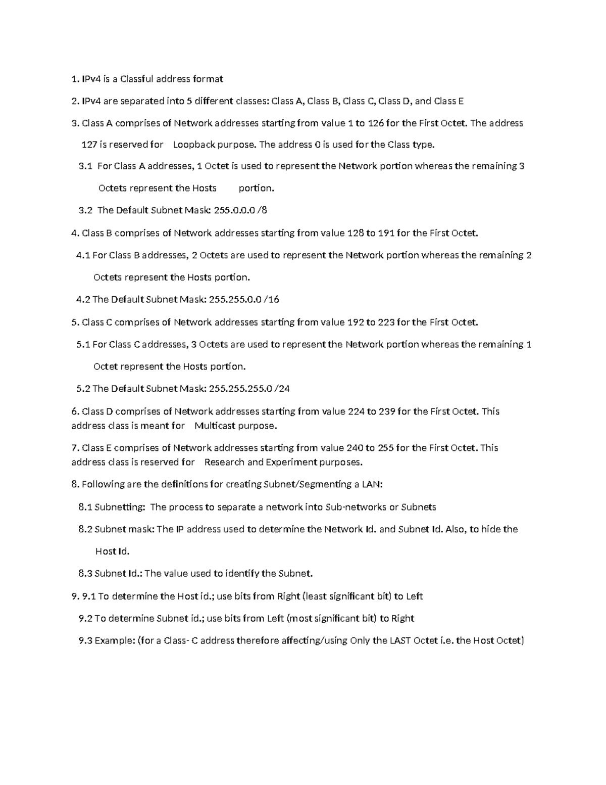 Revised IPv4 Address Classes & Subnetting Notes (CS101) - Studocu