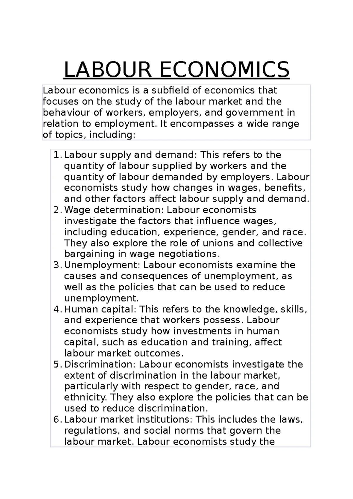 Labour Economics - Wage determination Labour market institutions Human ...