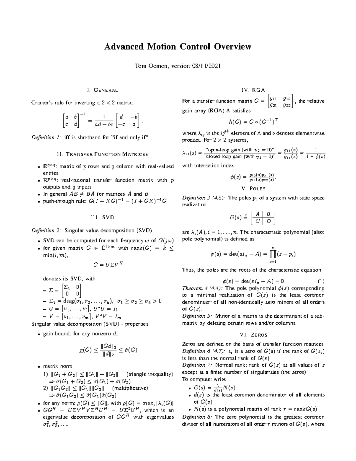 Advanced Motion Control Concepts Summary - AMCT 101 - Studeersnel