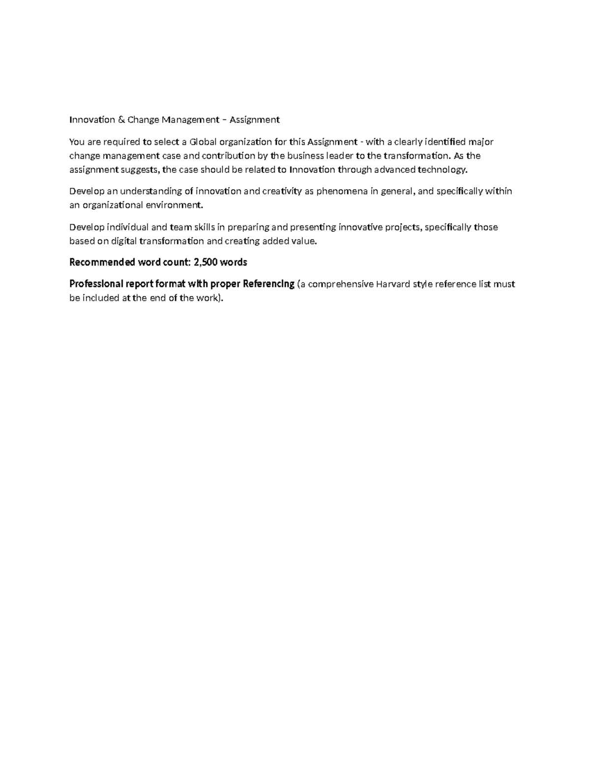 Innovation & Change Management – Assignment - Innovation & Change ...