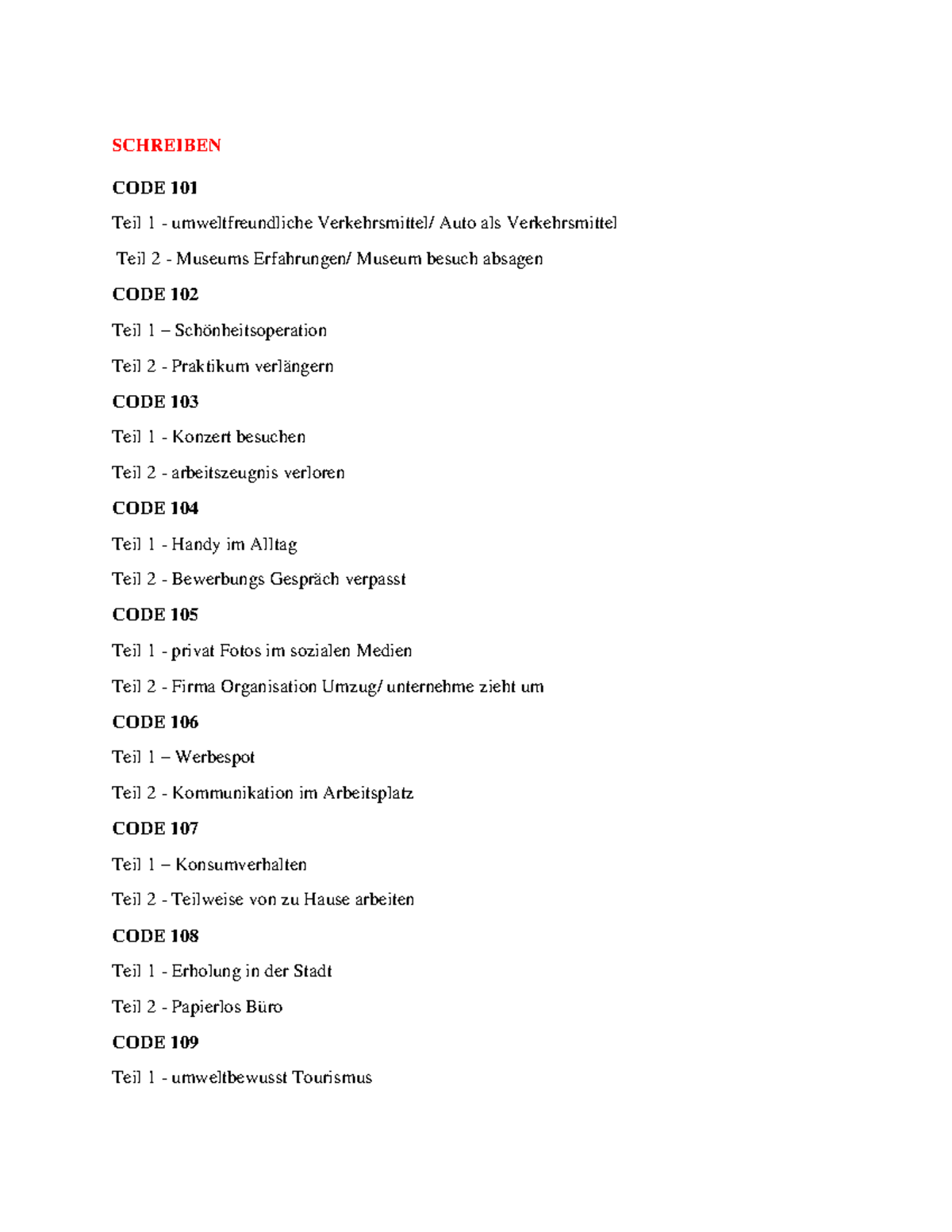 Schreiben sprechen B2 - preparation for goethe exams - SCHREIBEN CODE ...