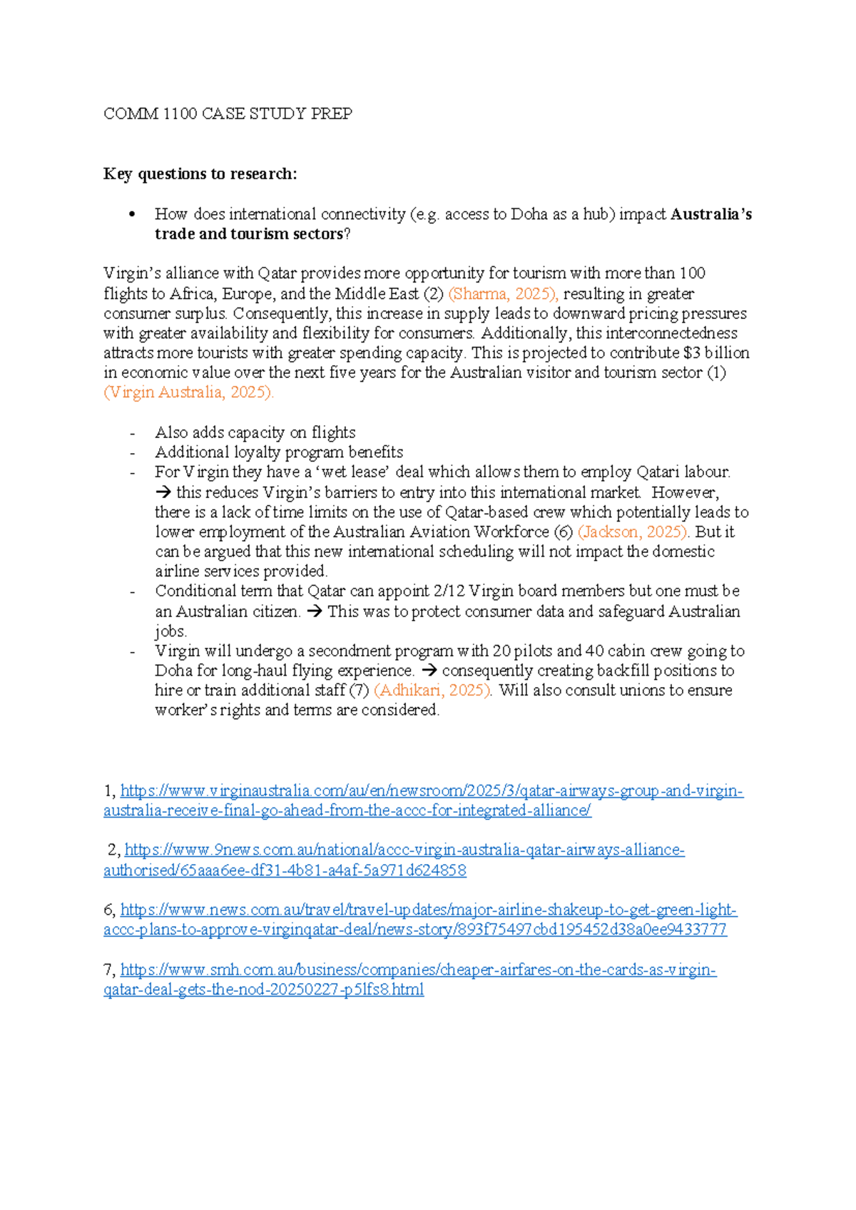 COMM 1100 CASE STUDY PREP: Impact of Qatar Alliance on Virgin Australia ...