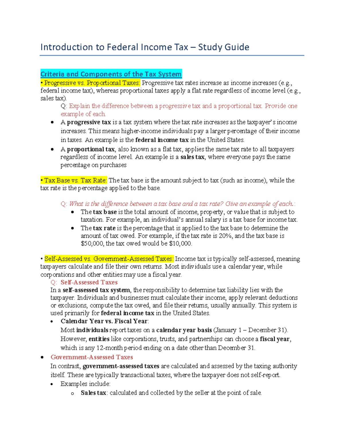 Federal Income Tax Study Guide: Key Concepts & Differences Explained ...