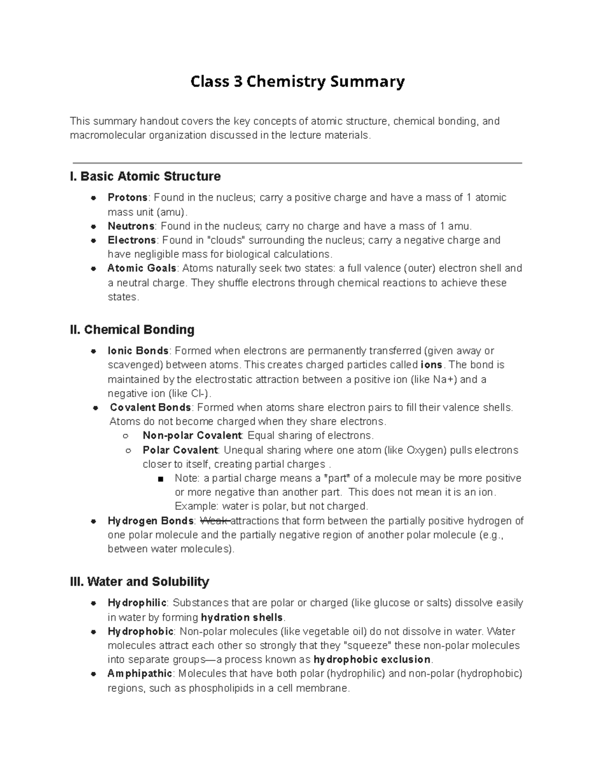 Class 3 Chemistry Summary: Atomic Structure & Bonding - Studocu