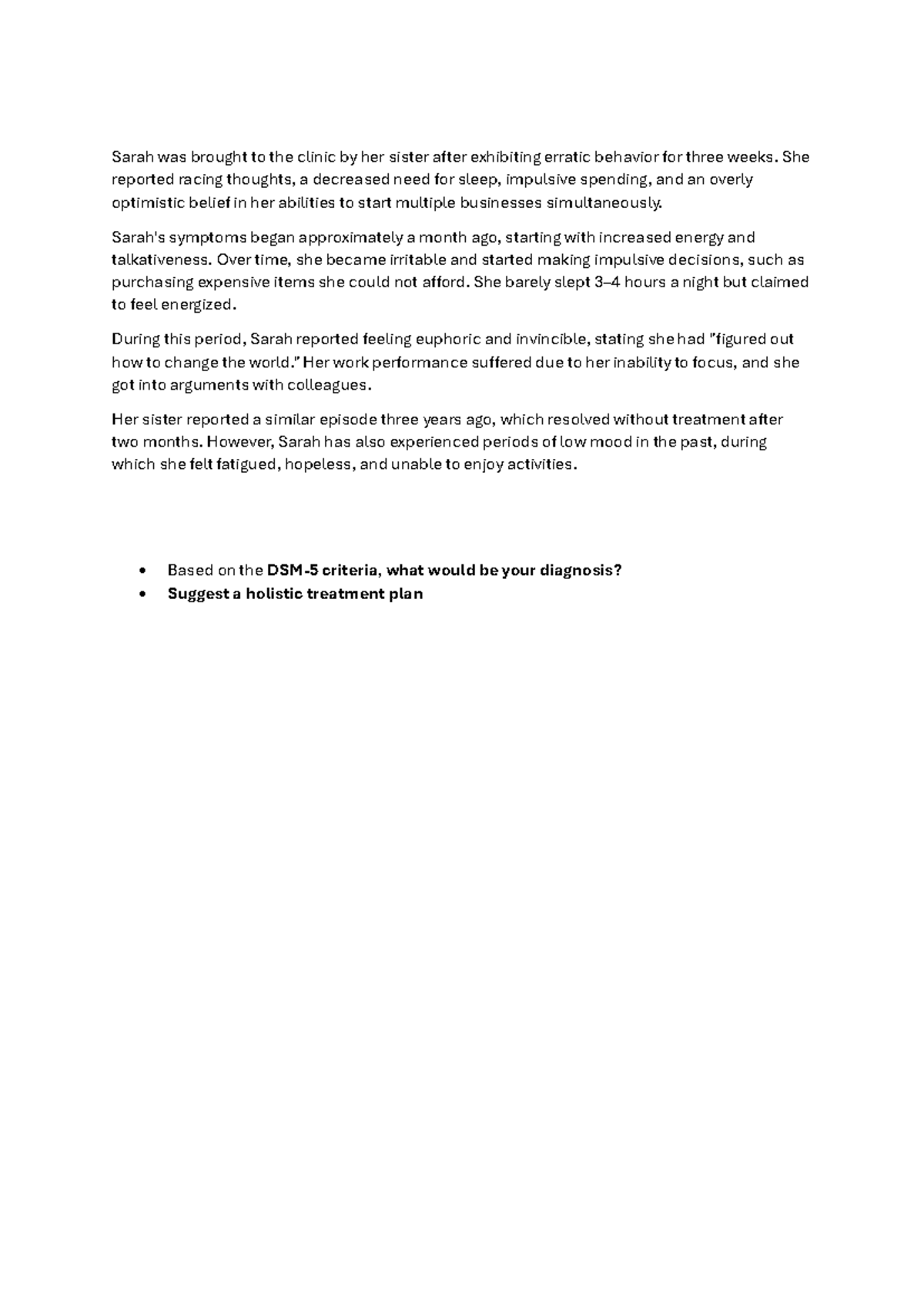 Case Study 5: Diagnosis and Treatment Plan for Sarah's Behavioral ...