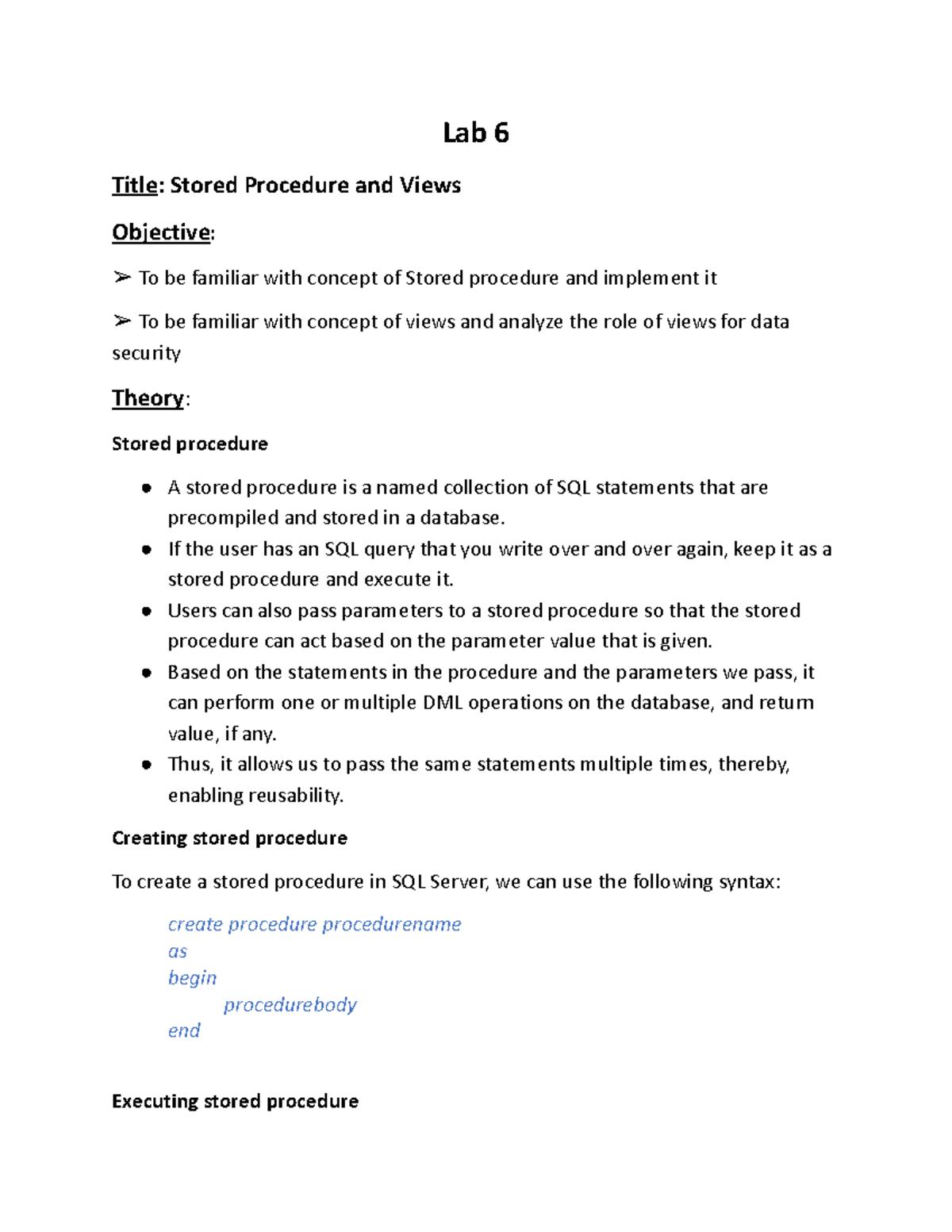 LAB 6: Stored Procedures & Views in SQL - Concepts & Implementation ...
