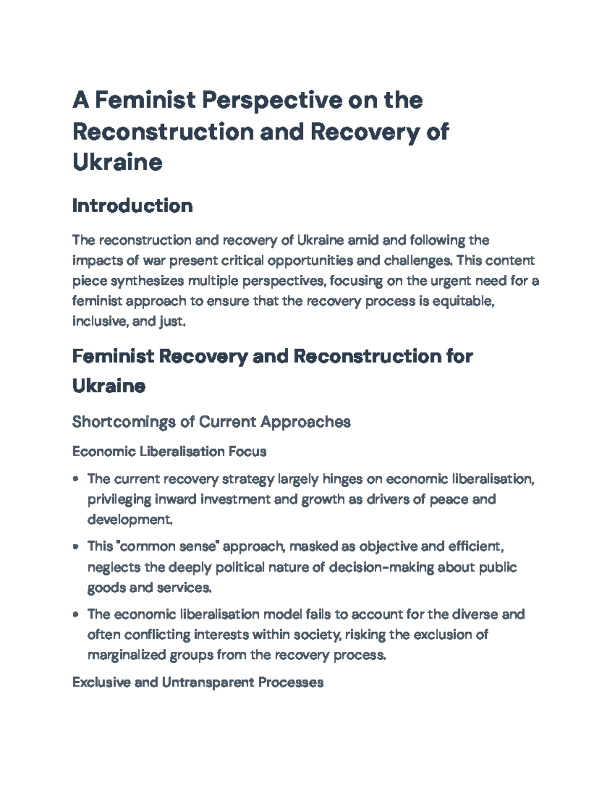 Feminist Perspectives on Ukraine's Reconstruction (Case Study) - Studocu