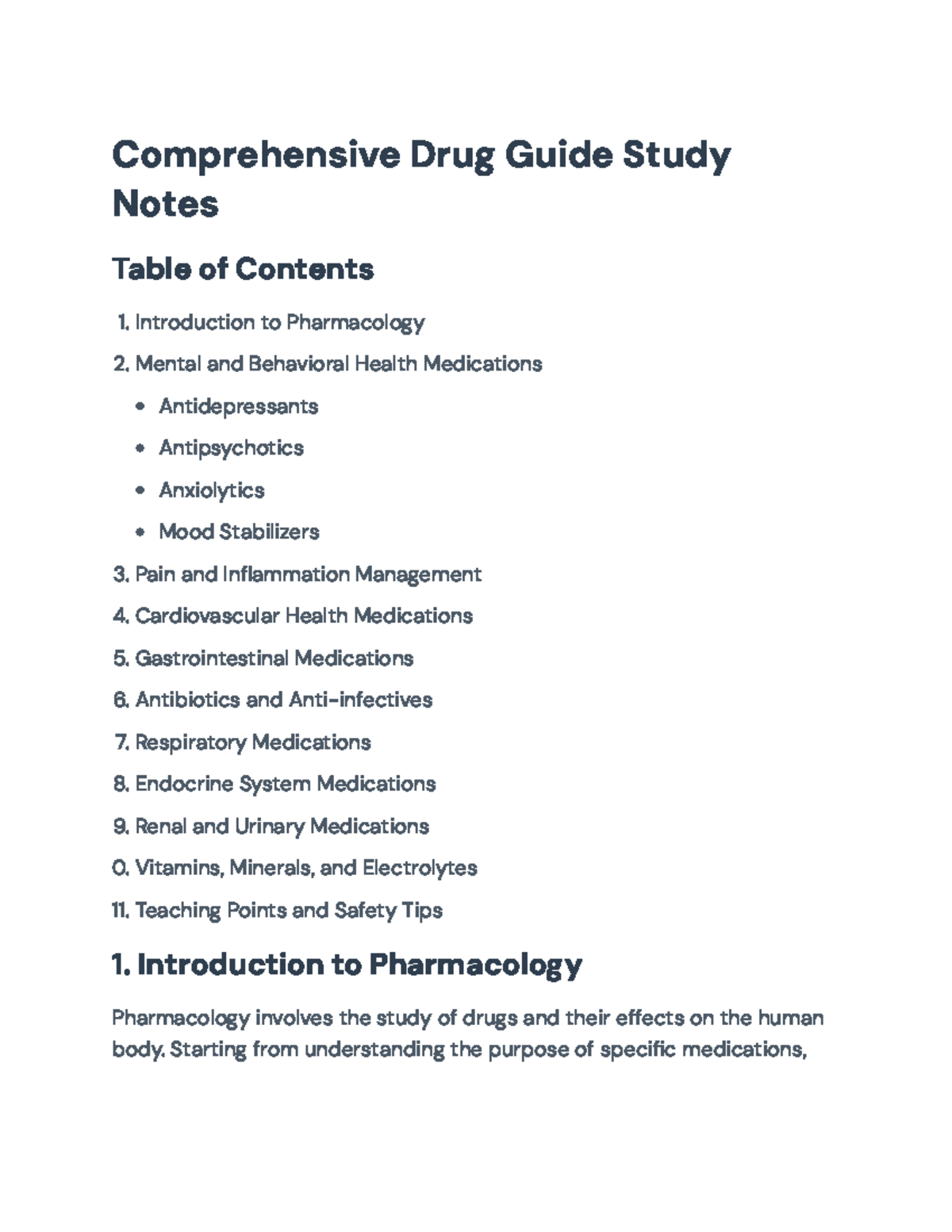 Comprehensive Drug Guide Overview for Pharmacology (PHAR 101 ...