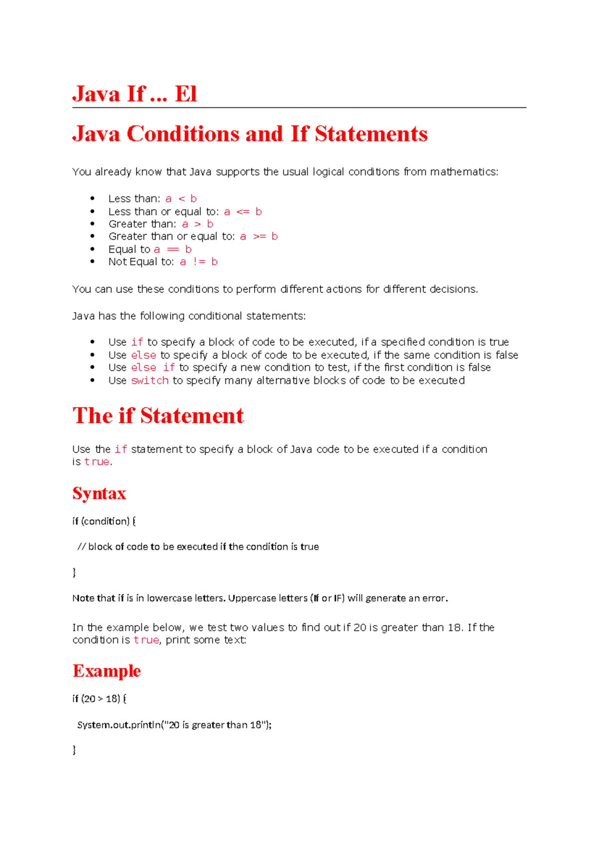 Chapter 005: Java If, Else, and Else If Statements Explained - Studocu