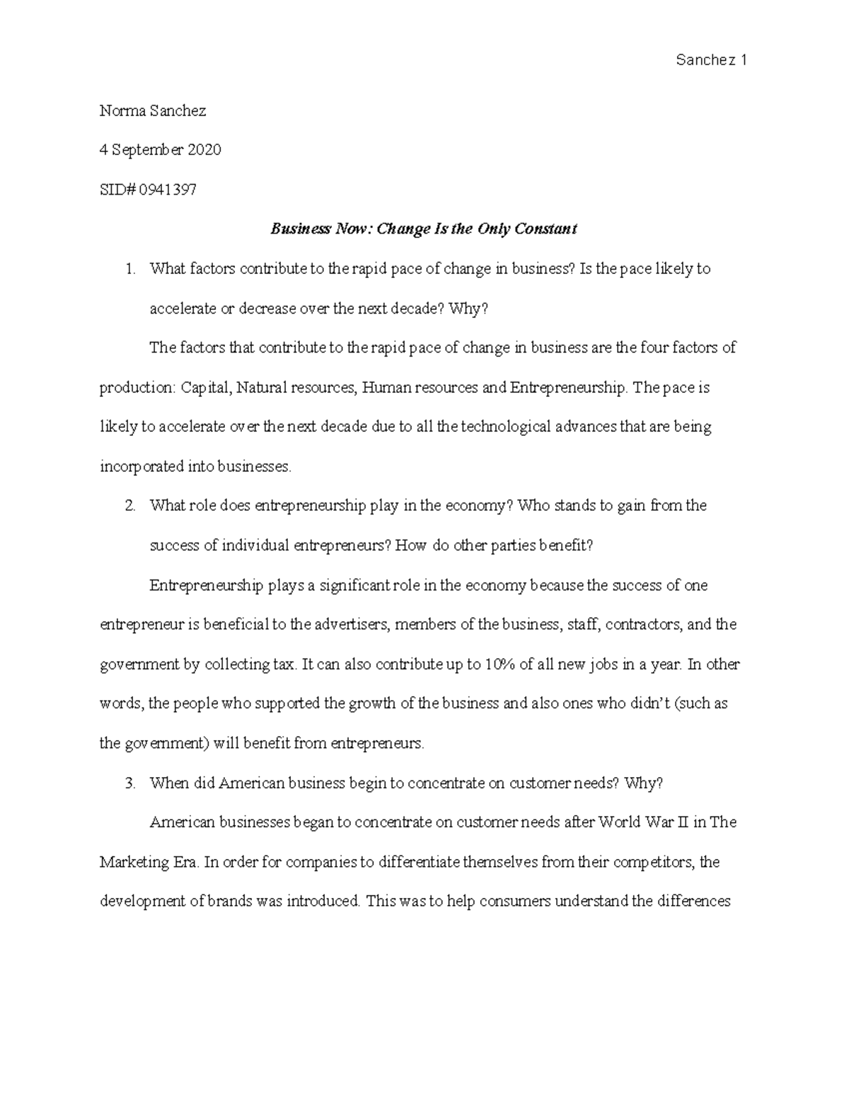 BUS 101 Chapter 1 Discussion Questions and Key Concepts Analysis - Studocu