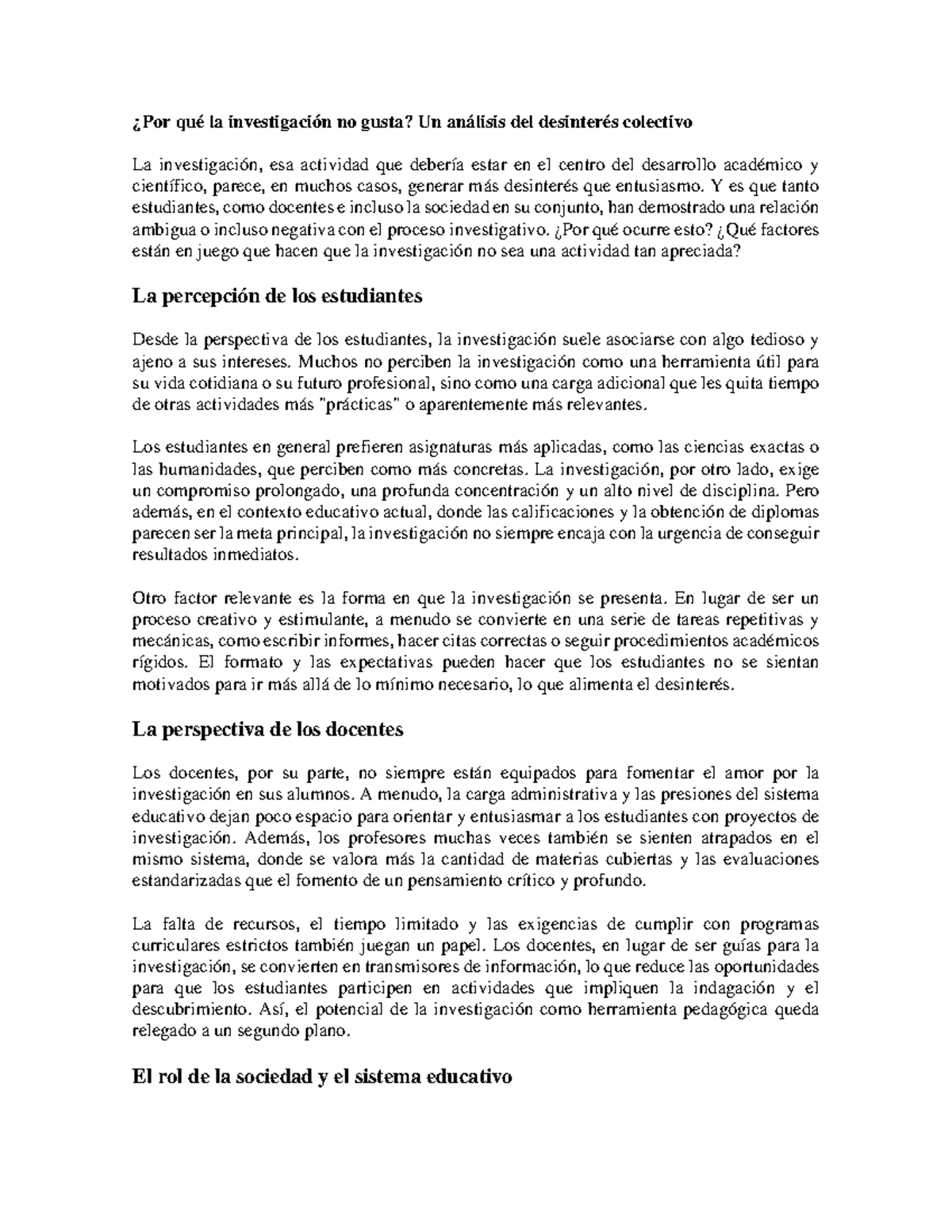 Por qué la investigación genera desinterés: un análisis profundo - Studocu