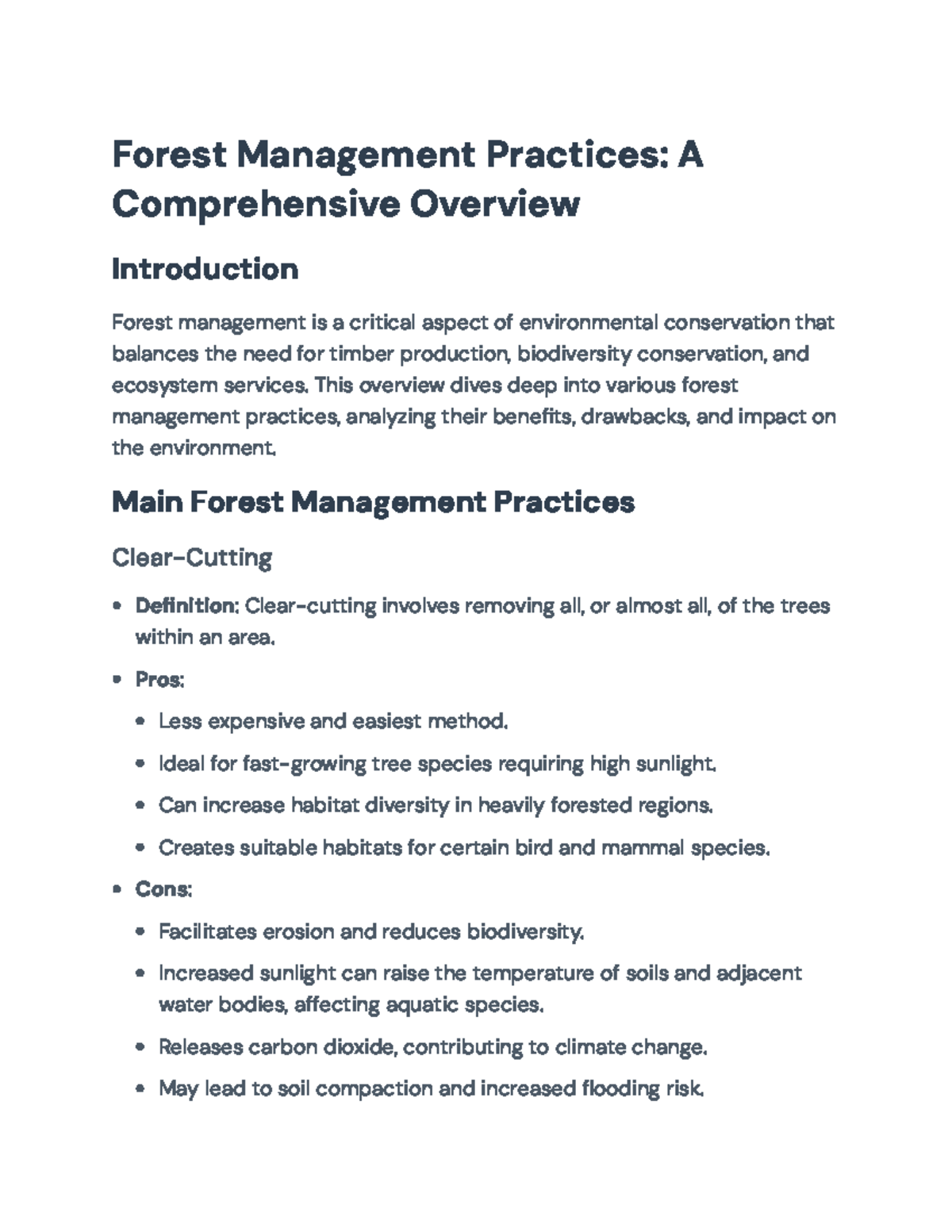 Comprehensive Overview of Forest Management Practices and Strategies ...