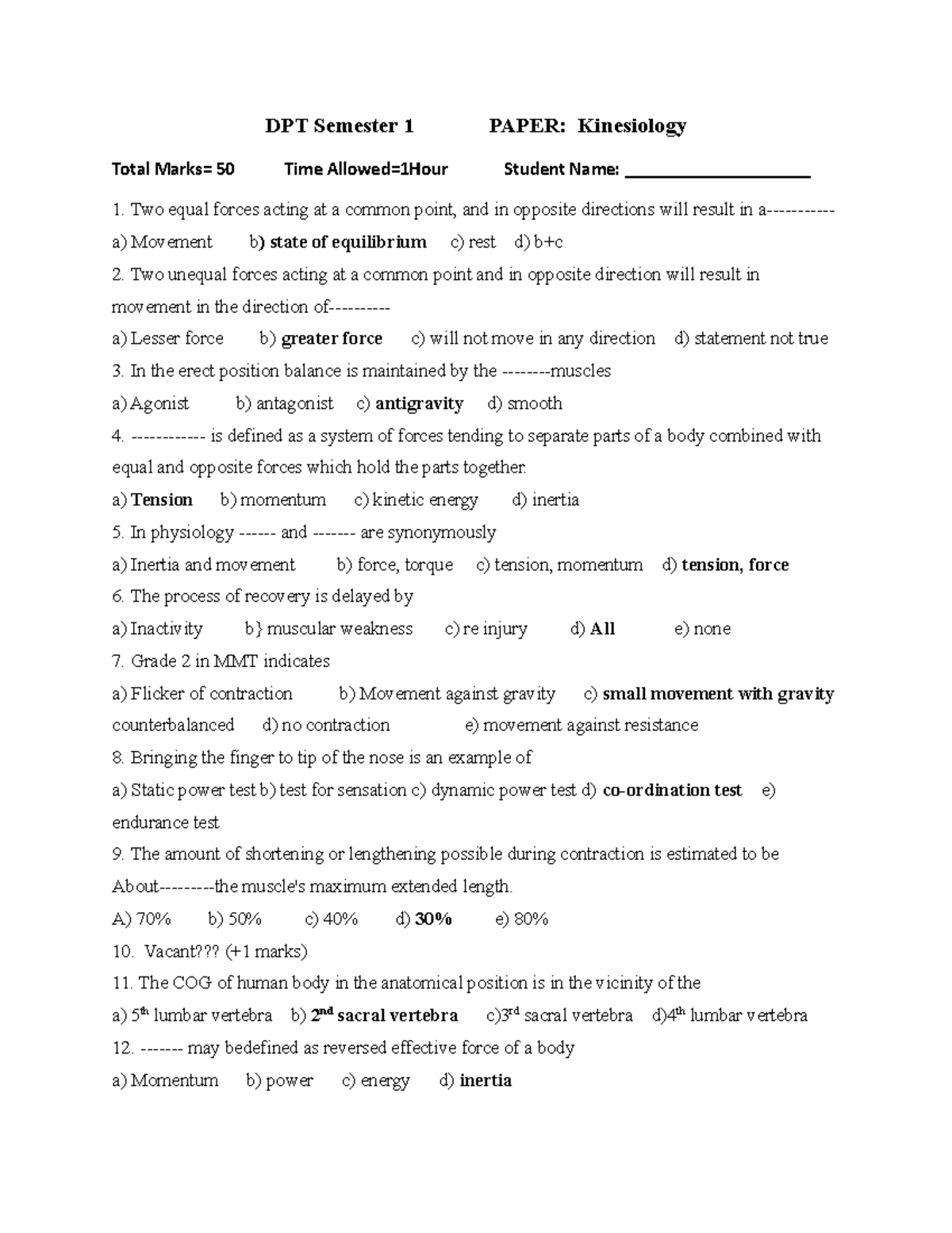 KIN 101: 1st Year Kinesiology Final Exam Review Questions - Studocu