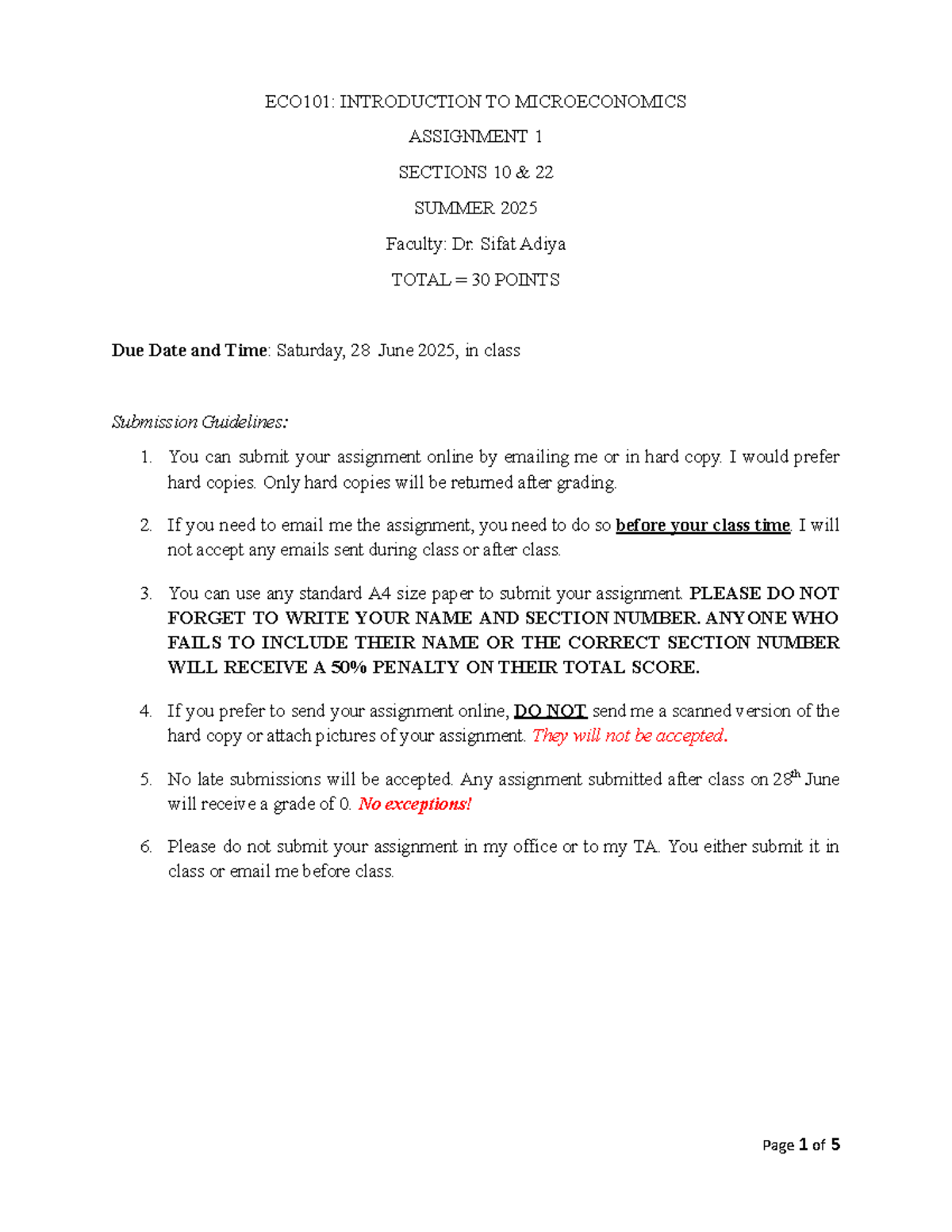 ECO101: Microeconomics Assignment 1 - Summer 2025 Guidelines and ...