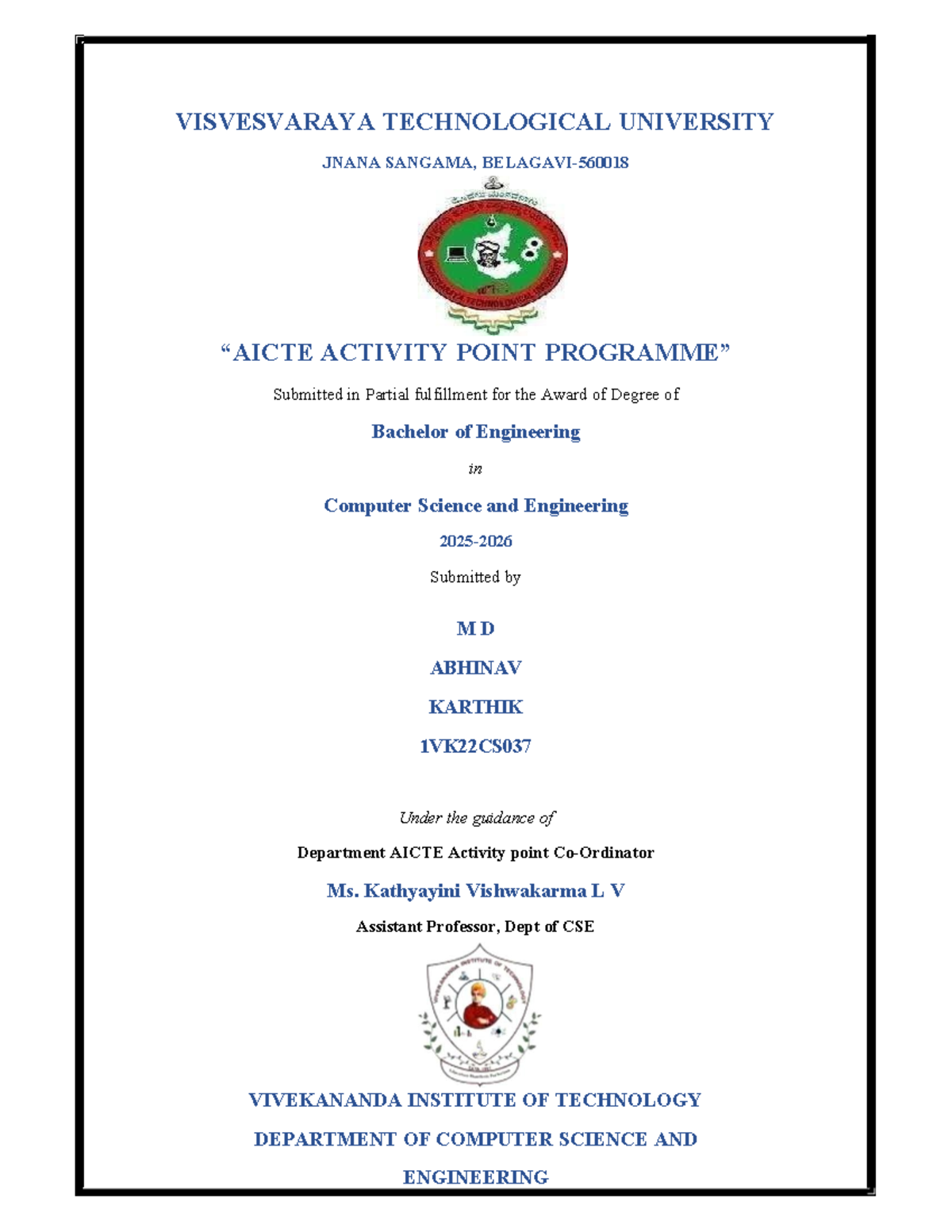 AICTE Activity Point Report 2023 - B.E. in CSE, VKIT - Studocu