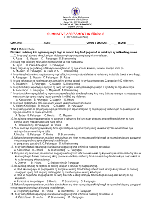 CESC 9 Summative Assessment in Community Engagement (1st Grading) - Studocu
