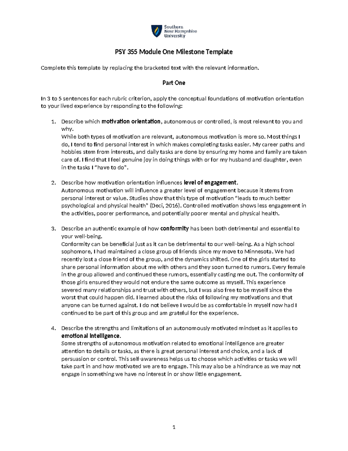 PSY 355 Module One Milestone - Part One In 3 to 5 sentences for each ...