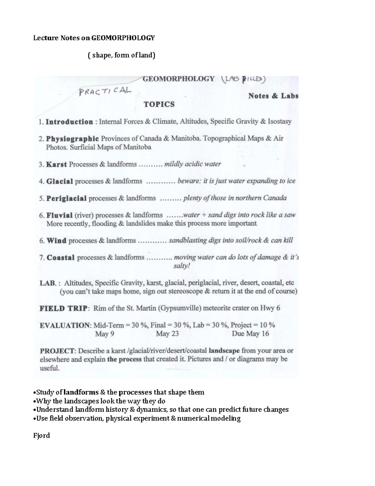 Lecture Notes on GEOM 101: Landforms and Their Processes - Studocu