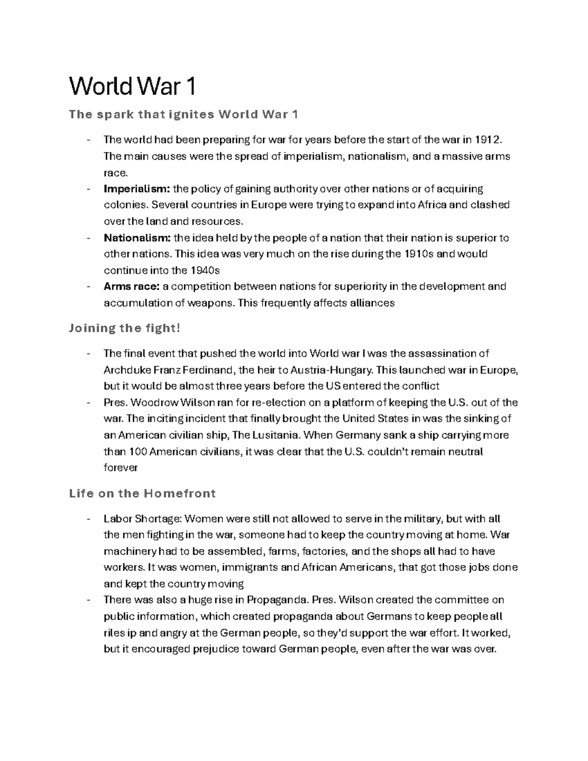 World War I: Causes, Effects & Treaty of Versailles Analysis - Studocu