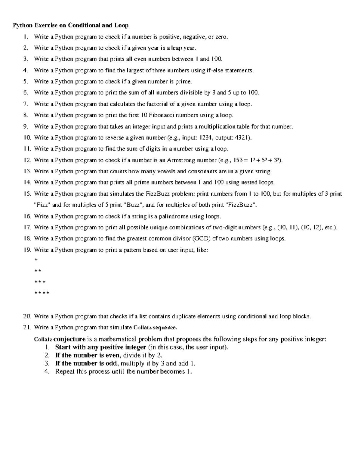 Python Exercise on Conditional and Loop: Practice Problems - Studocu
